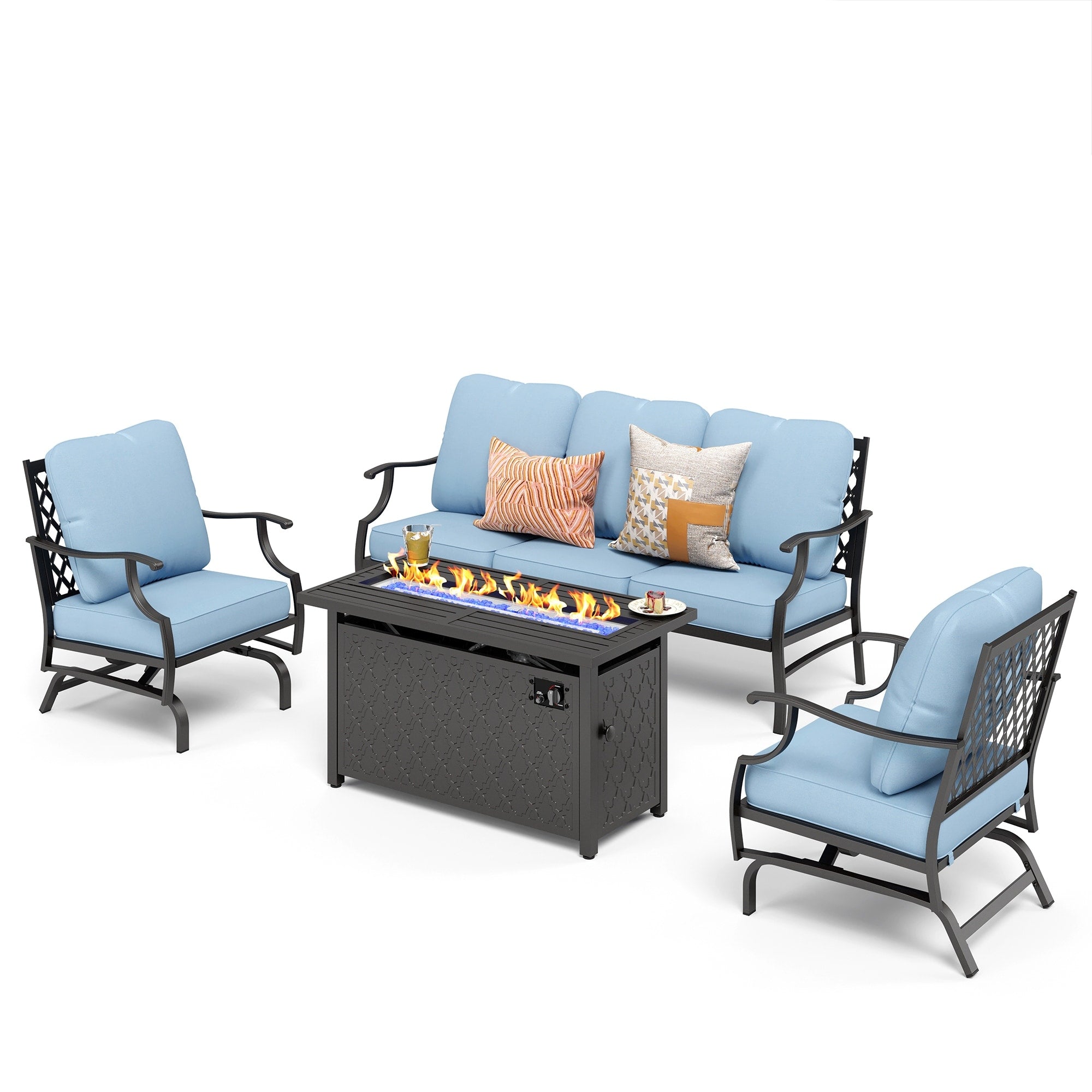 MAISON ARTS Outdoor Sofa Set 4/6-Piece Patio Conversation Set with 45'' Gas Fire Pit Table