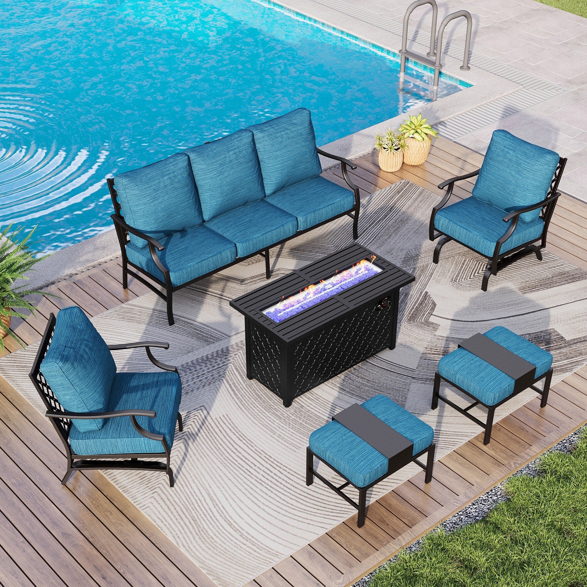 MAISON ARTS Outdoor Sofa Set 4/6-Piece Patio Conversation Set with 45'' Gas Fire Pit Table