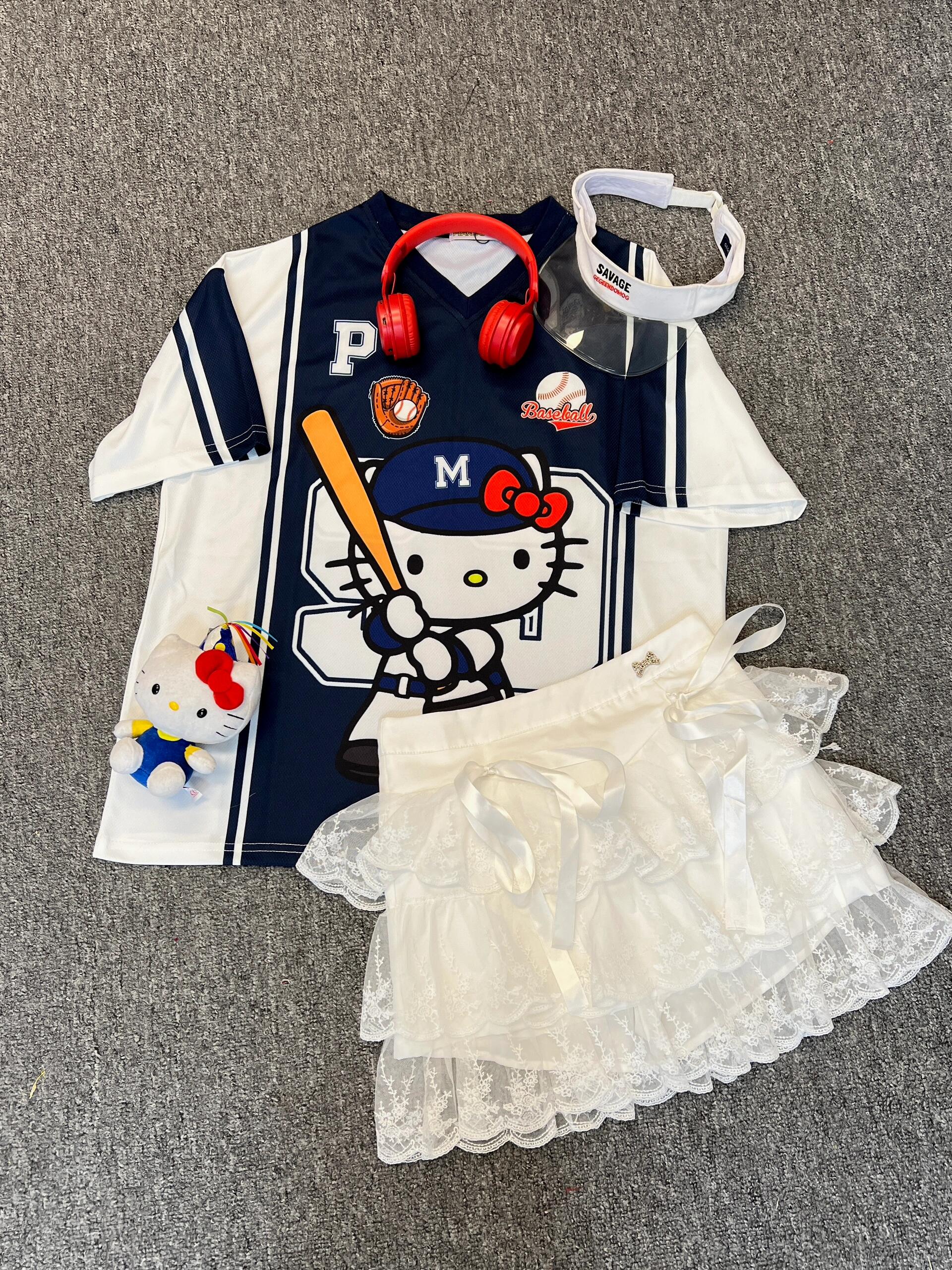 Hellokitty Cute Baseball Jersey Baseball Shirts Sports Uniform Summer Loose Short Sleeve Tops T-Shirts