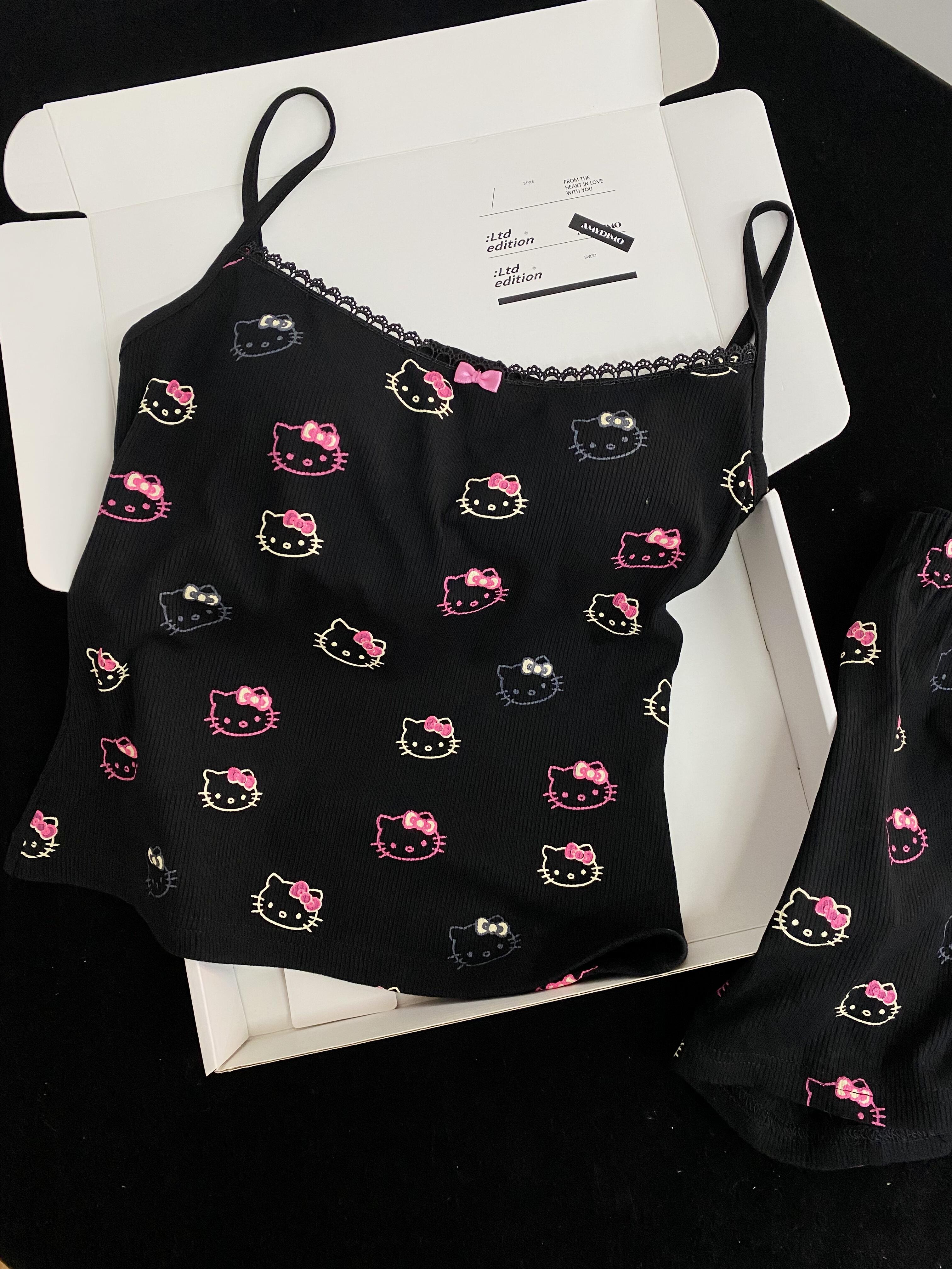Hellokitty Black Lace Pajama Set 2 Piece
