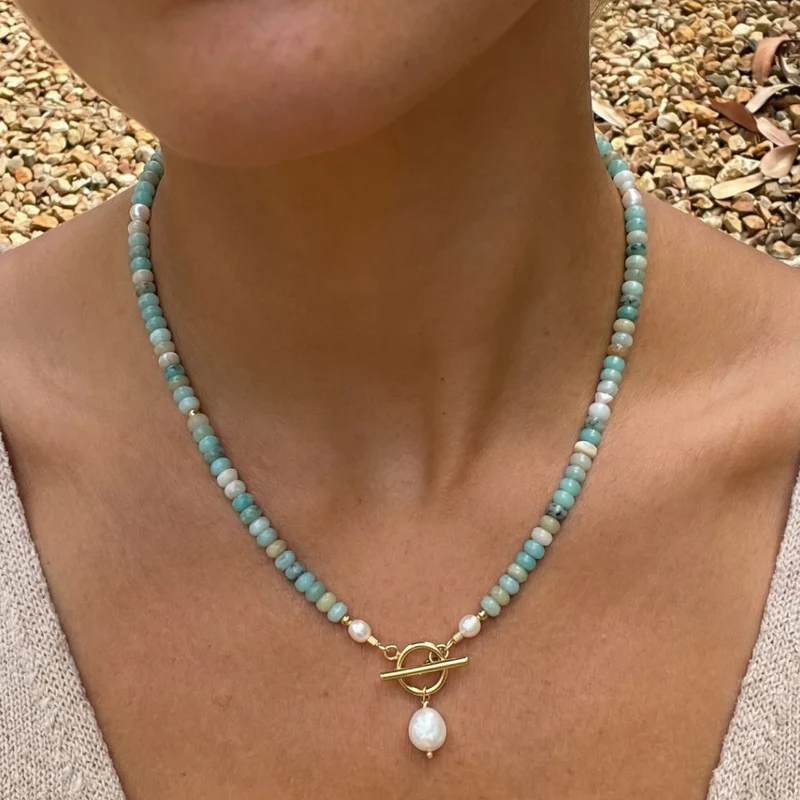 ✨ Turquoise Bead & Freshwater Pearl Necklace