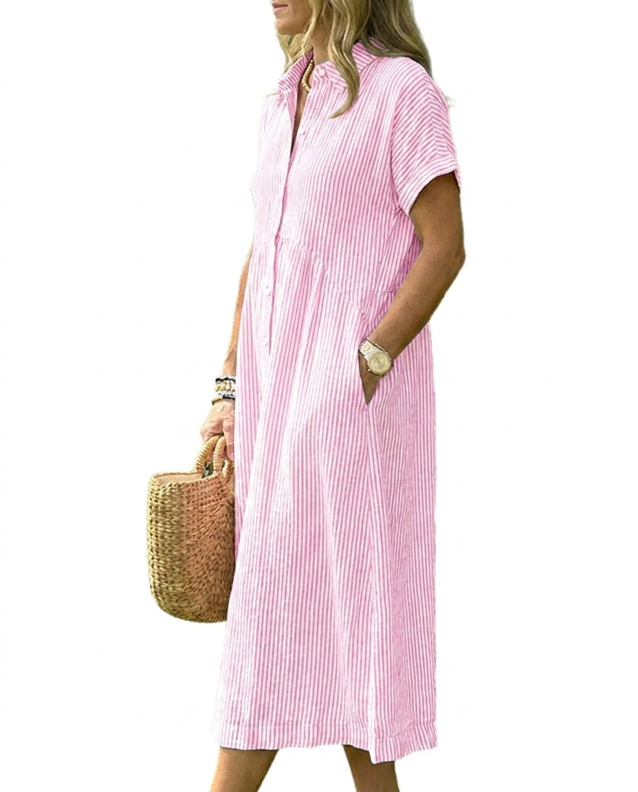 👗 Women's Summer Striped Midi Shirt Dress