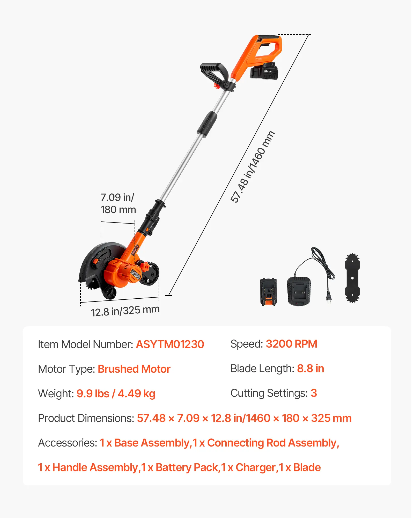 Cordless Lawn Edger, 8.8-Inch Blade