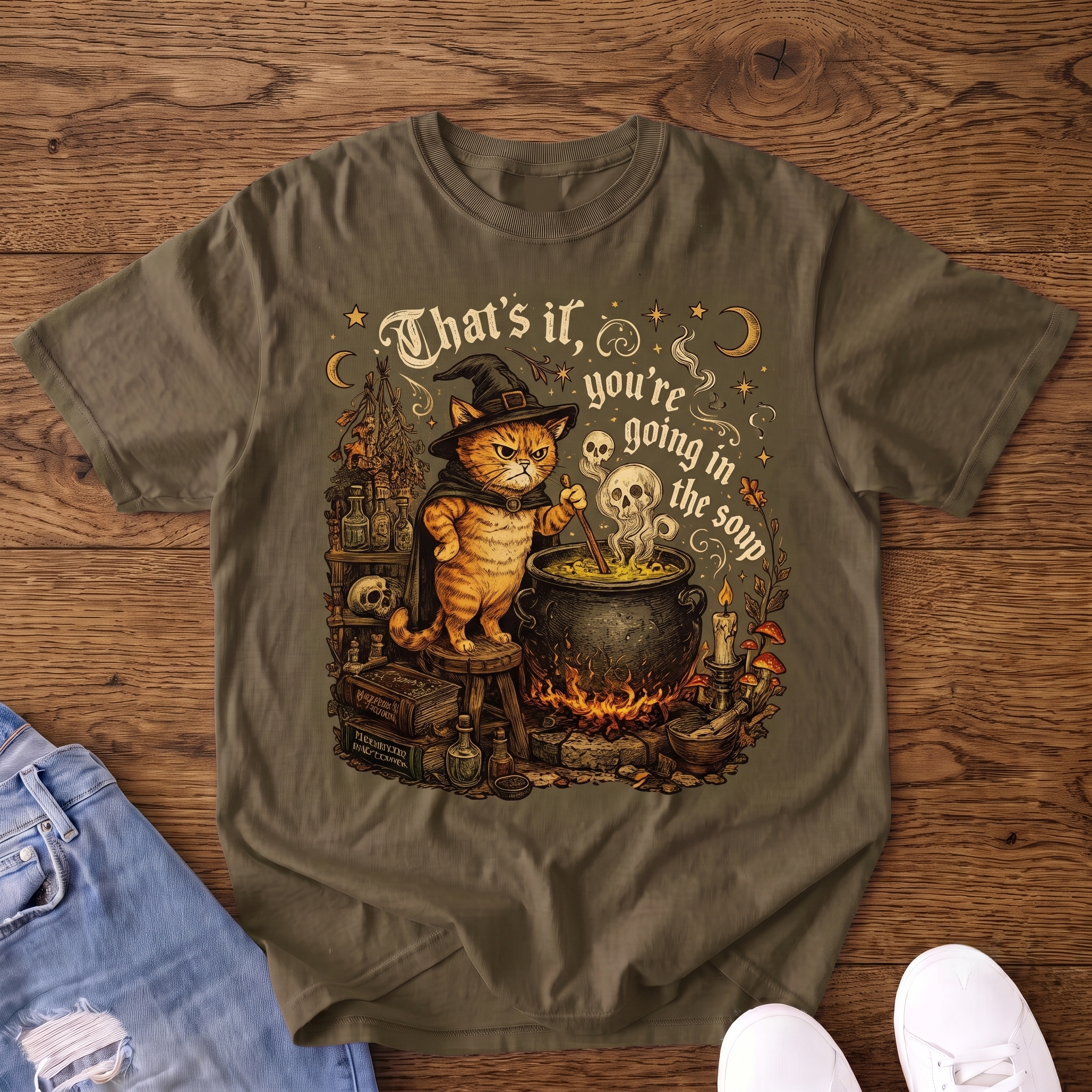 You're Going in the Soup Witch Cat VintageT-shirt