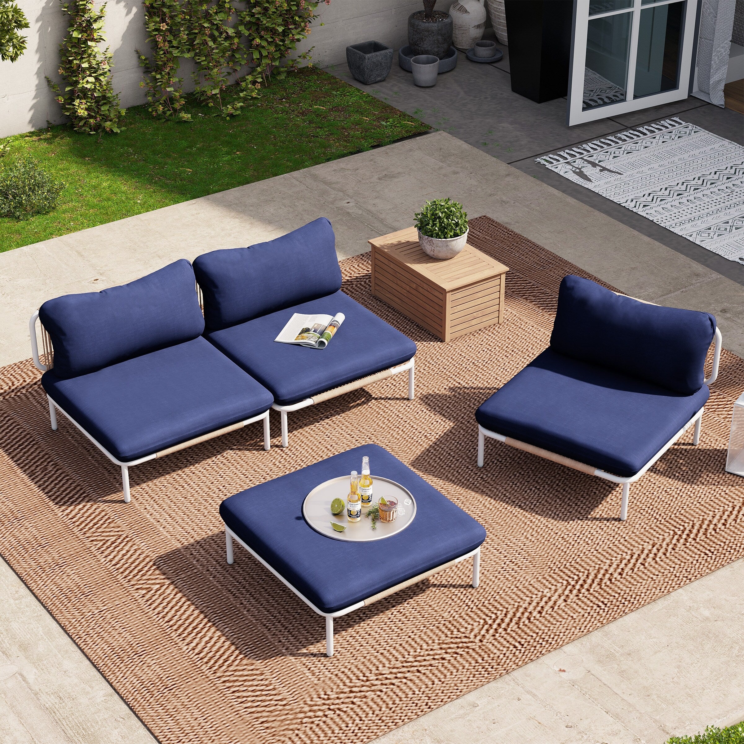 Outdoor Cushioned Sectional Sofa Chat Set Patio Furniture Conversation Set, Free Combination