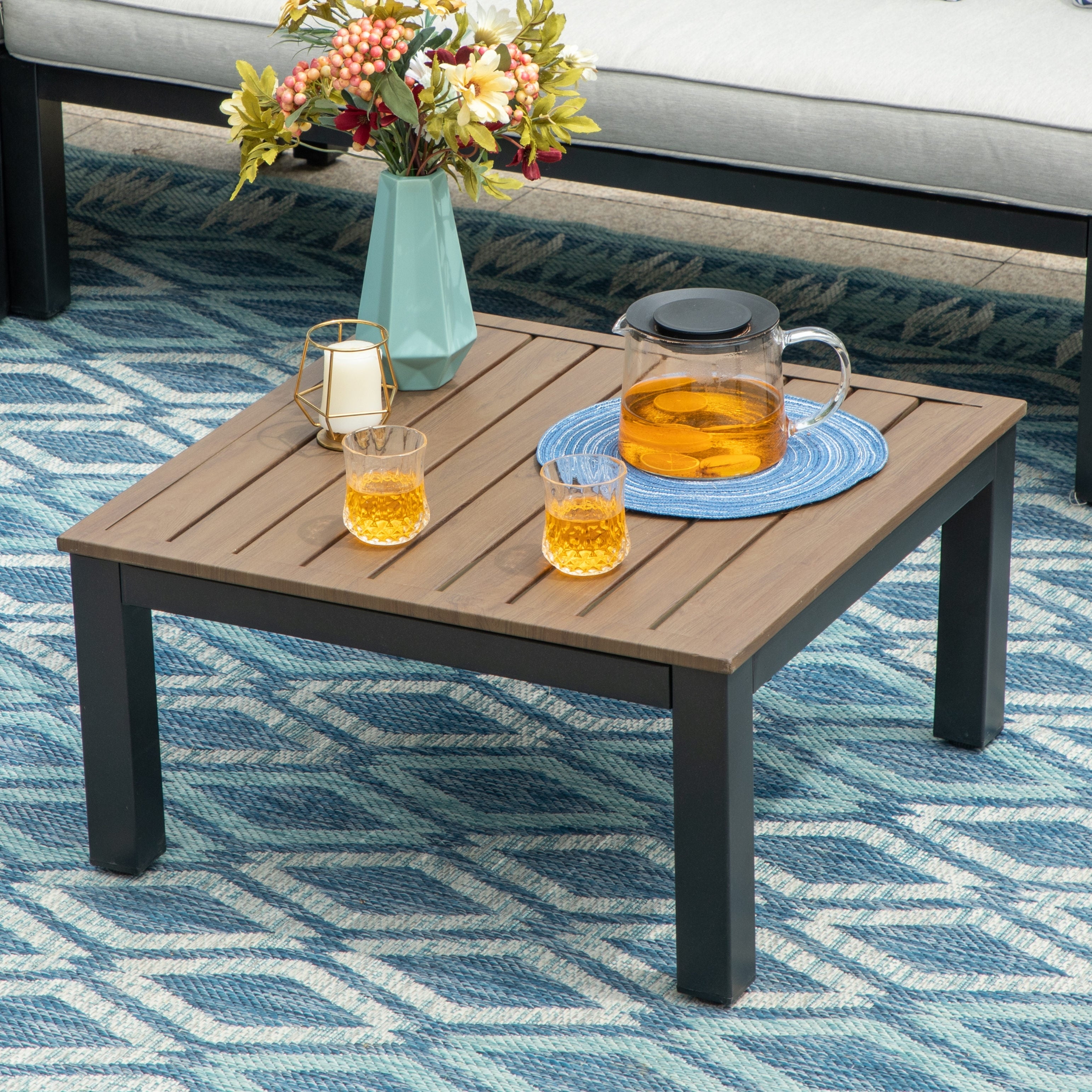 10-Seat Patio Sectional sofa set, E-coating Steel frame Conversation Sets with Built-in Side Table , Grey Cushion