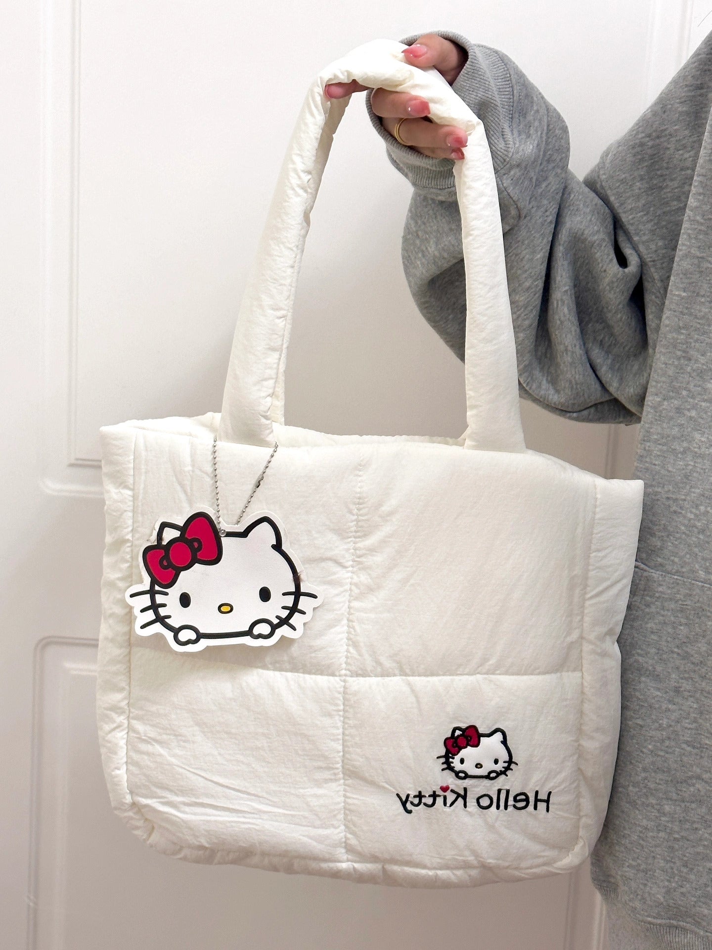 Hellokitty Puffer Tote Bag Cotton Padded Quilted Puffy Bags Tote Bag