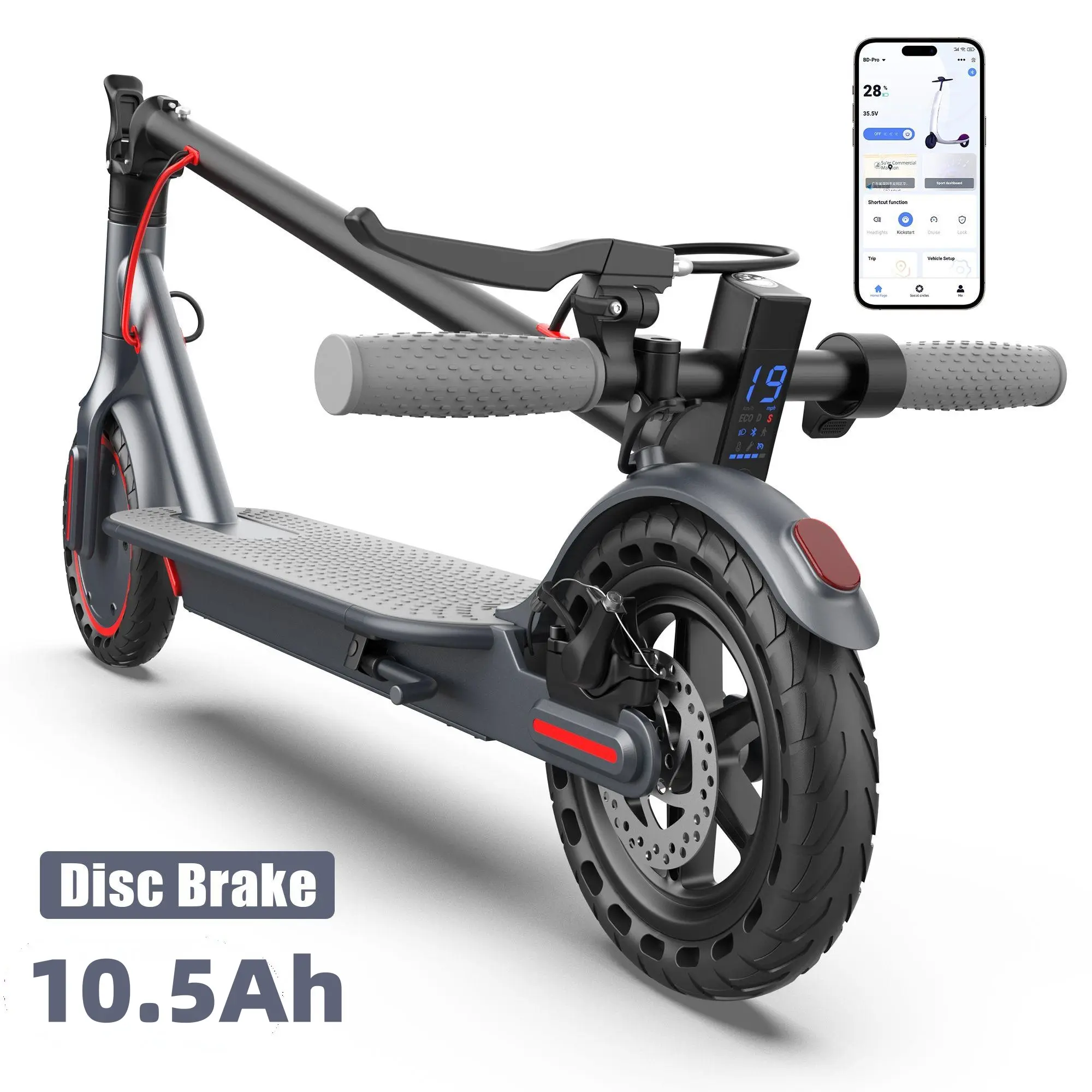 Foldable Electric Scooter, 350W Motor, 36V Battery, 19mph Max Speed, 12-15 Miles Range, 4-Speed, App-Controlled, Dual ABS Brakes, Portable Commuter E-Scooter