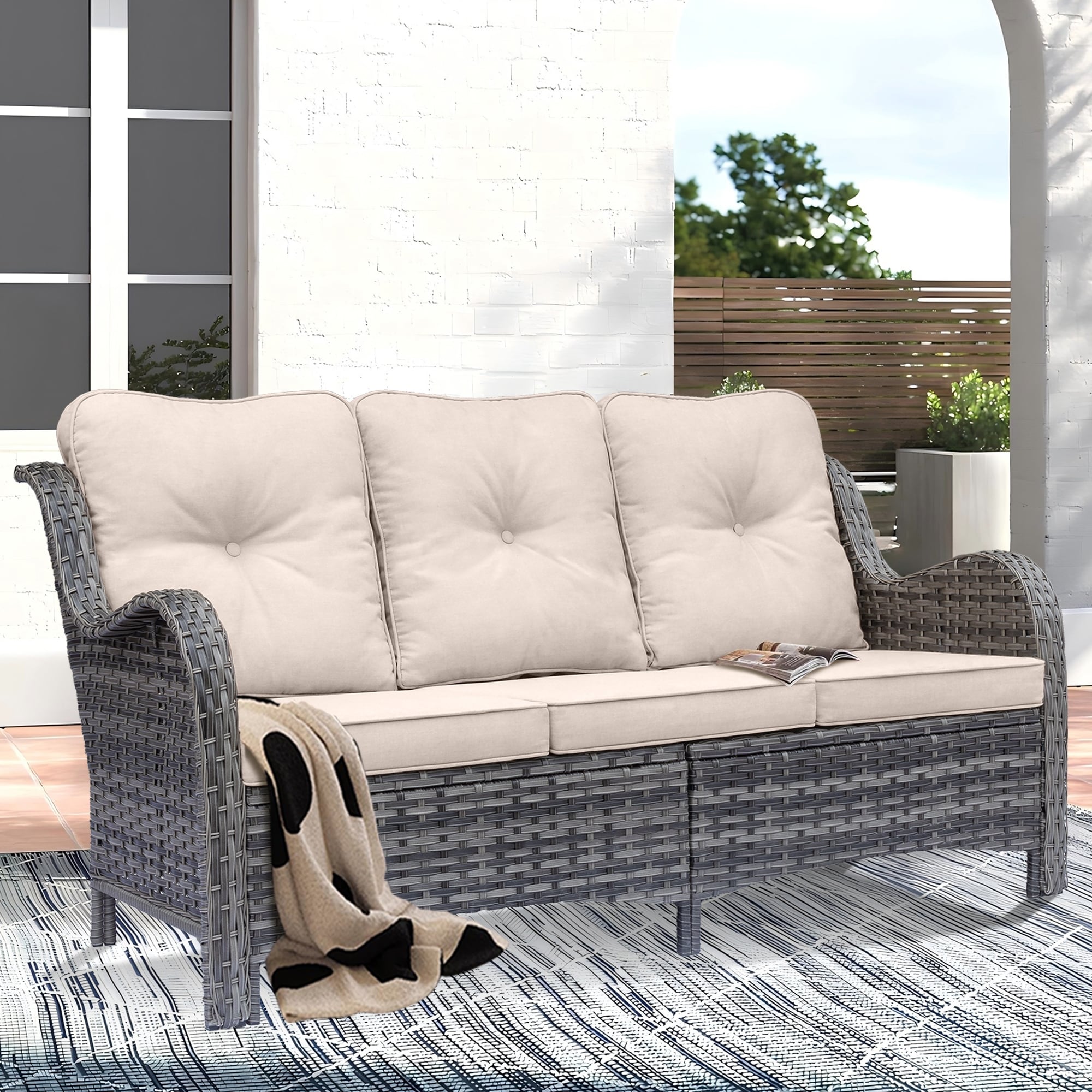 Outdoor Patio Furniture Set-Wicker Patio Conversation Swivel Chair Set
