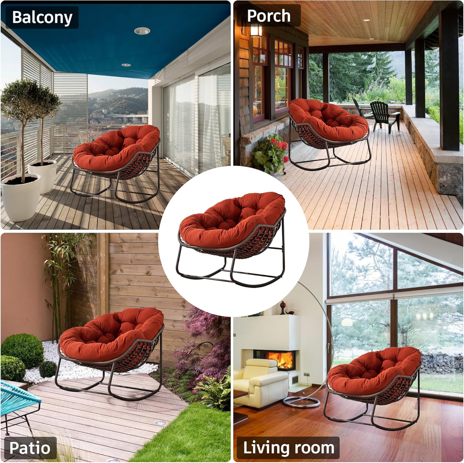 Oversized Outdoor Egg Rocking Chair with Thick Cushion – Comfortable Patio & Indoor Lounge Seating Clearance Sale