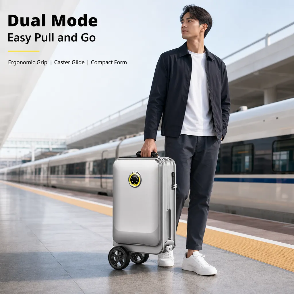 Rideable Scooter Luggage|Foldable Aluminum Carry‐On Suitcase, TSA Lock Silent Wheels, Multi‐Purpose Riding Suitcase for Airport, Commute & Campus