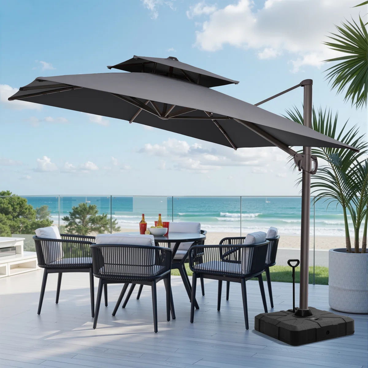 118'' Square Cantilever Umbrella with Counter Weighted Wheel Base