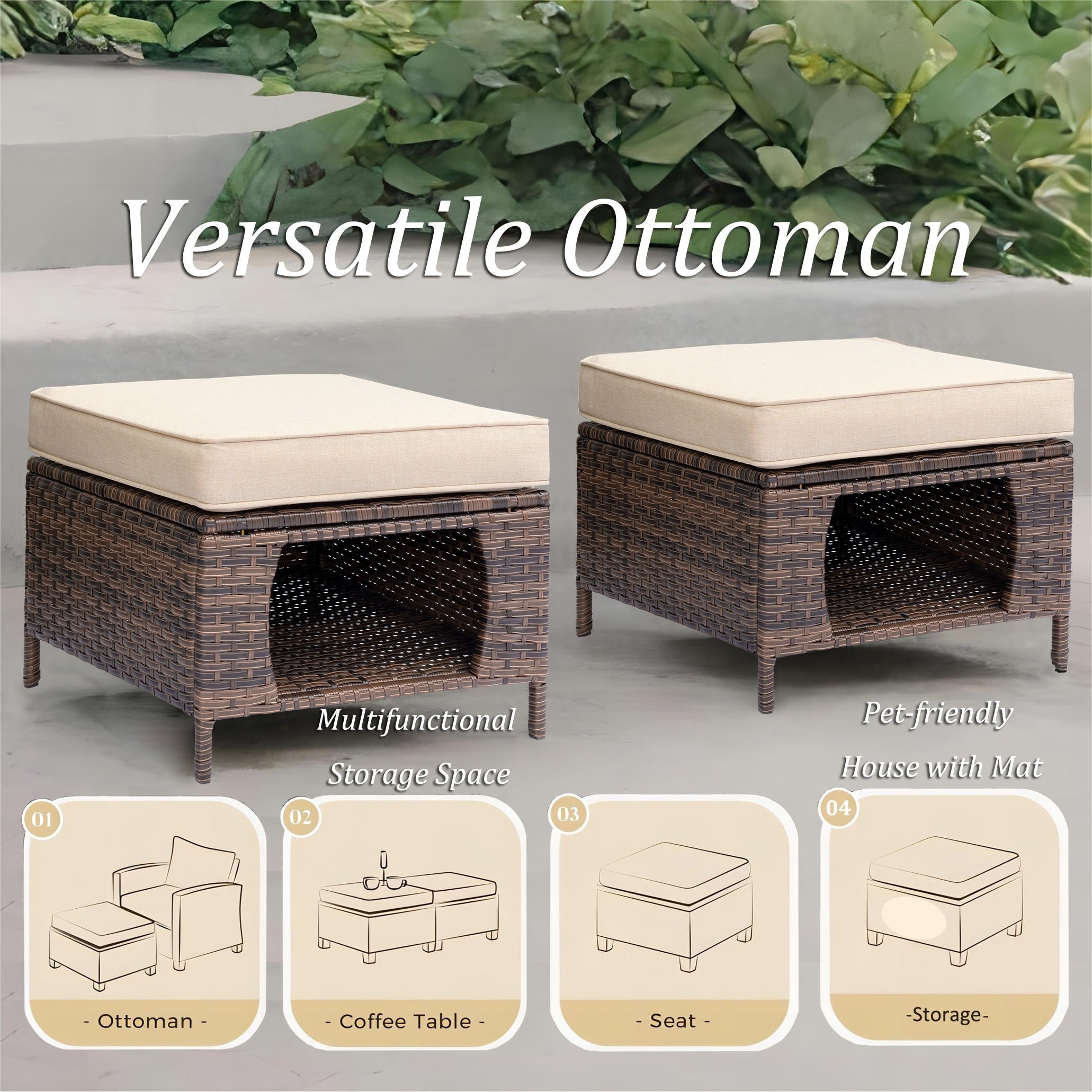Outdoor Patio Furniture Set-Wicker Patio Conversation Swivel Chair Set