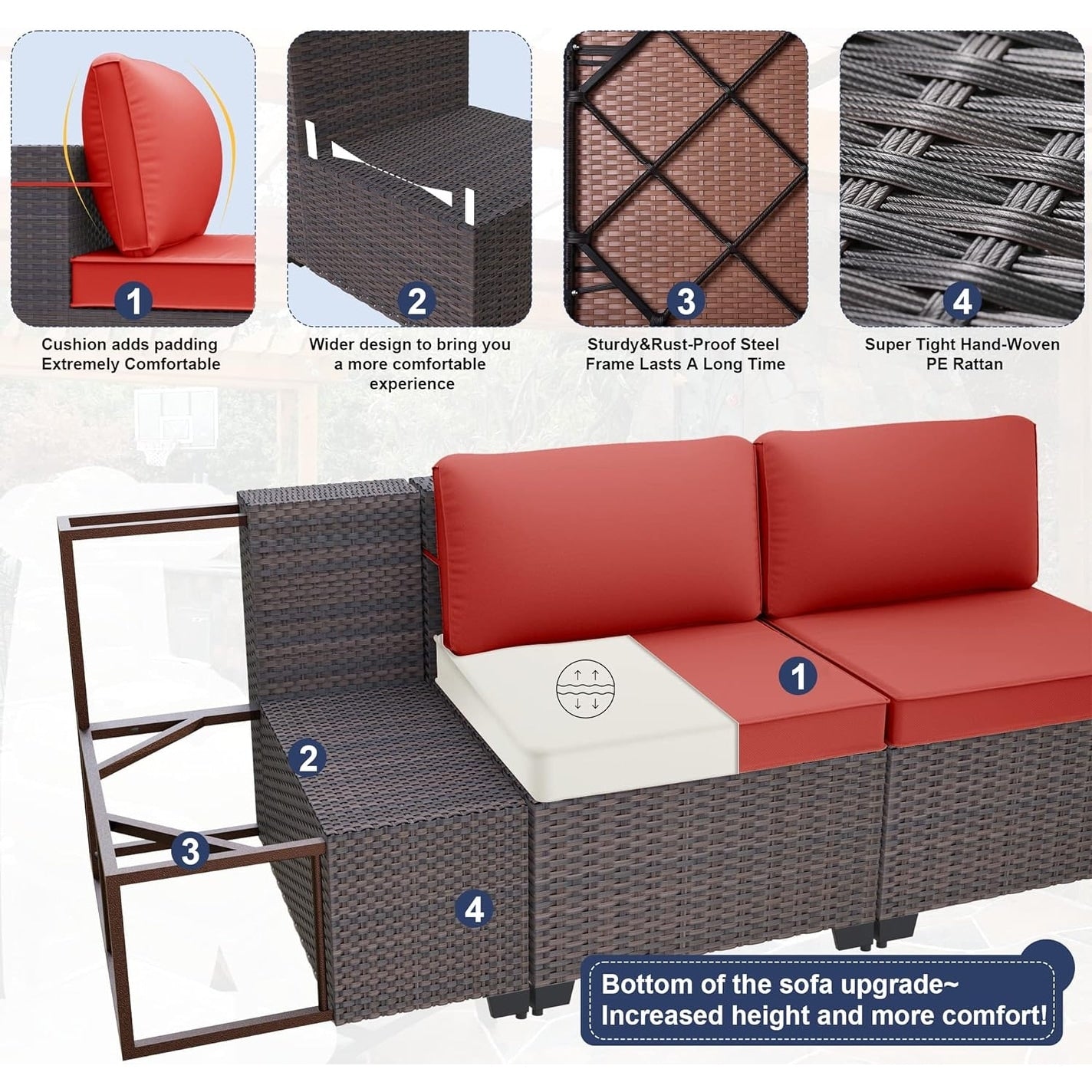 Patio Furniture Sectional Sofa Set, PE Rattan Swivel Rocking Chairs Patio Conversation Set