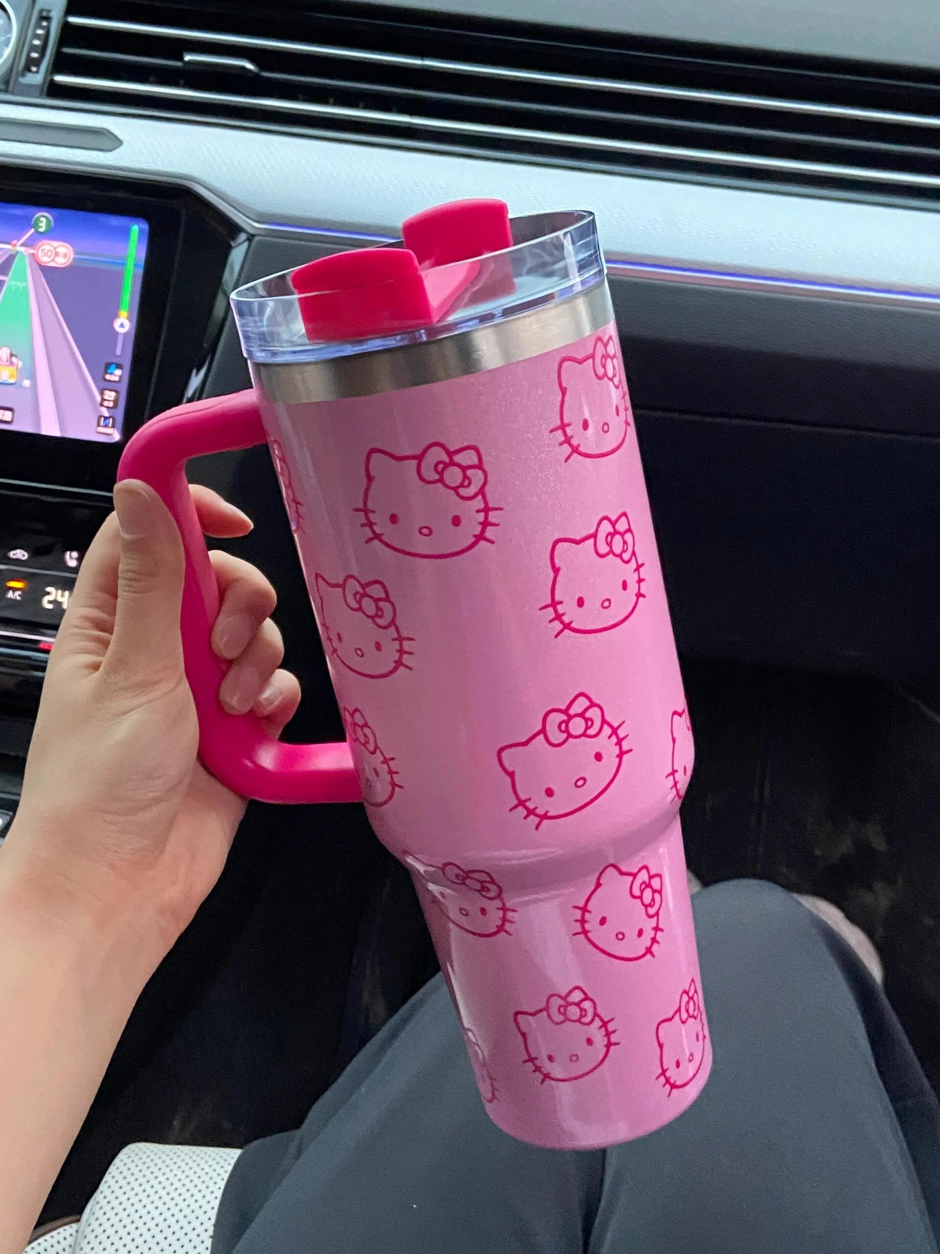 40oz Pink Bow-shaped handle Kitty Tumbler