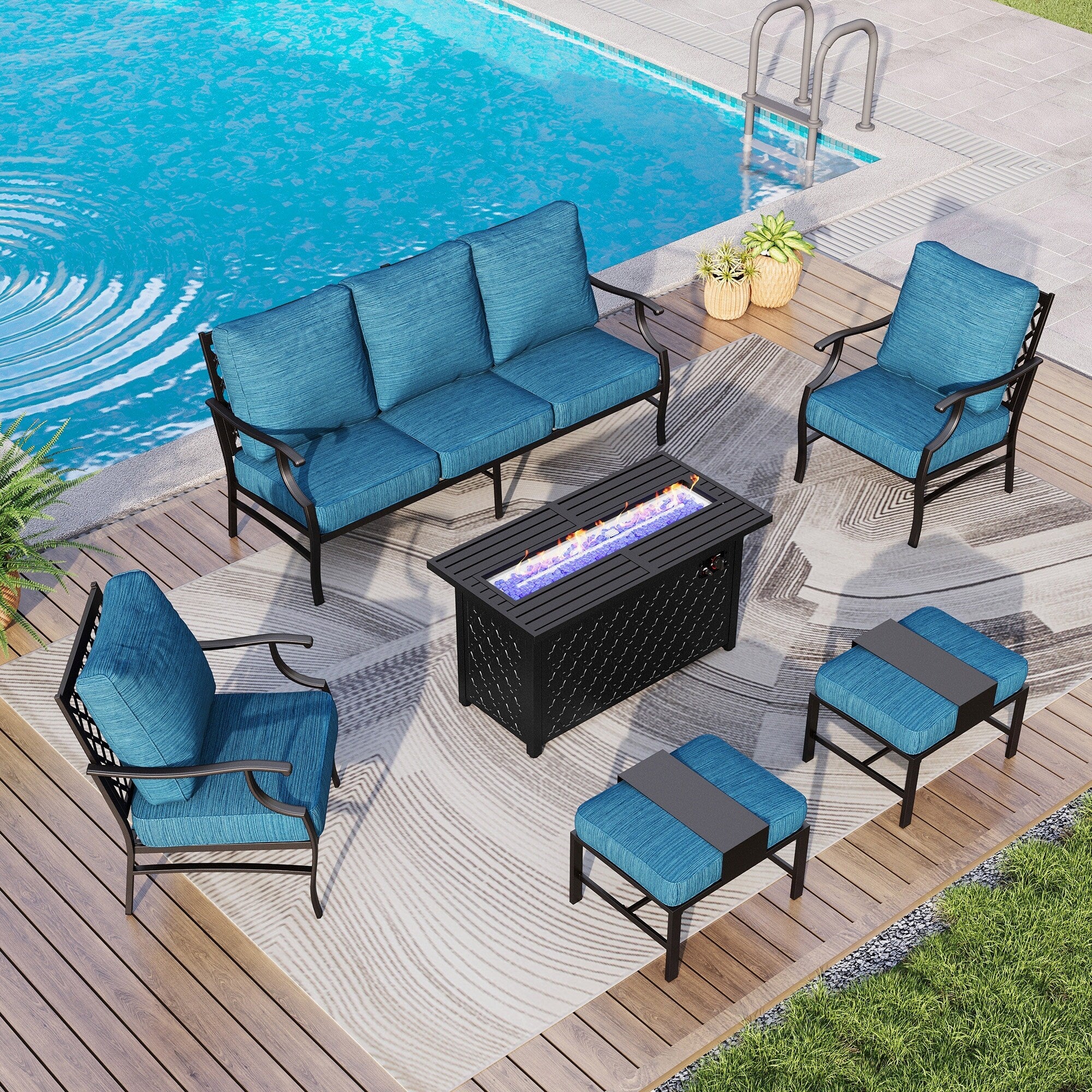MAISON ARTS Outdoor Sofa Set 4/6-Piece Patio Conversation Set with 45'' Gas Fire Pit Table