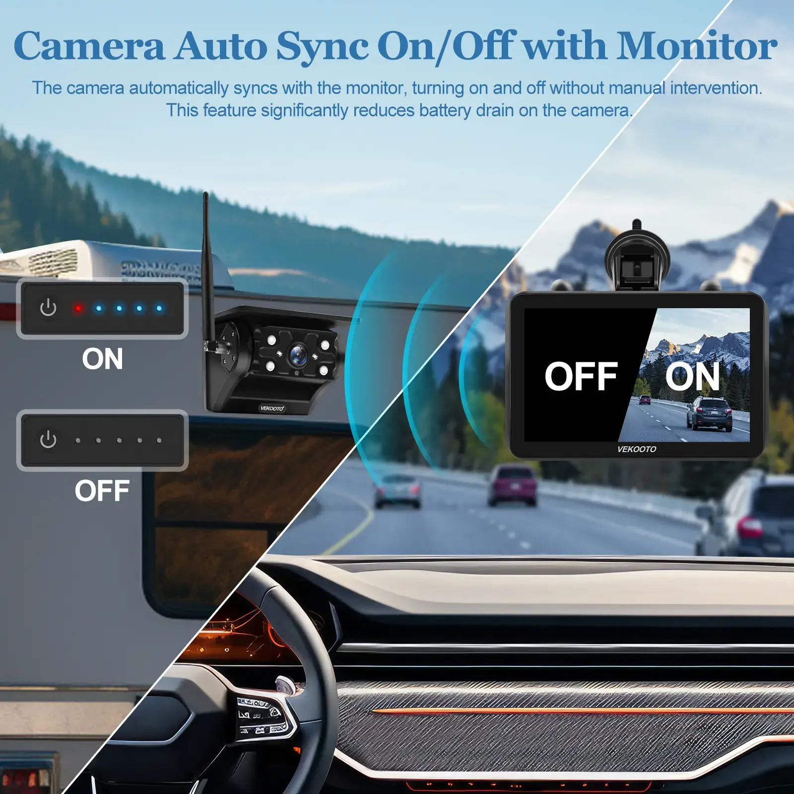 7'' IPS Touchscreen Solar Wireless Backup Camera Kit, HD1080P Magnetic Rechargeable Rear View Camera, No Wiring IP69 Waterproof IR Night Vision Monitor for RV Truck Trailer Camper Car Blind Spot