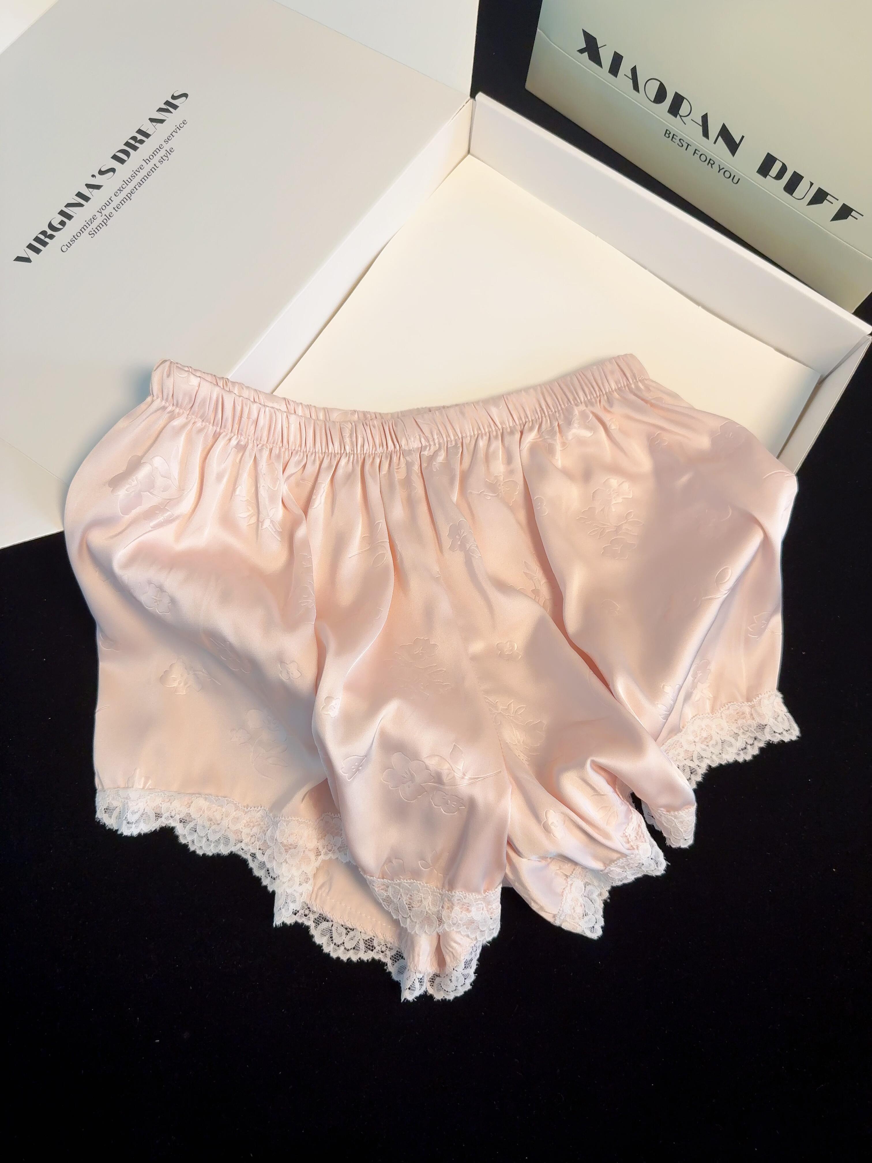 Satin Lace Pajama Set for Women 2 Piece Silky Lingerie Sleepwear Camisole Pj Shorts Set Soft Nightwear
