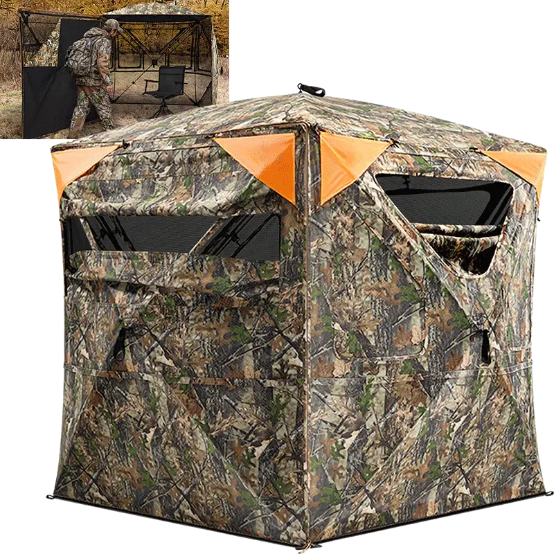 360° See-Through Hunting Blind, Silent Pop-Up Deer Ground Blind with Removable 300D Blackout Panel