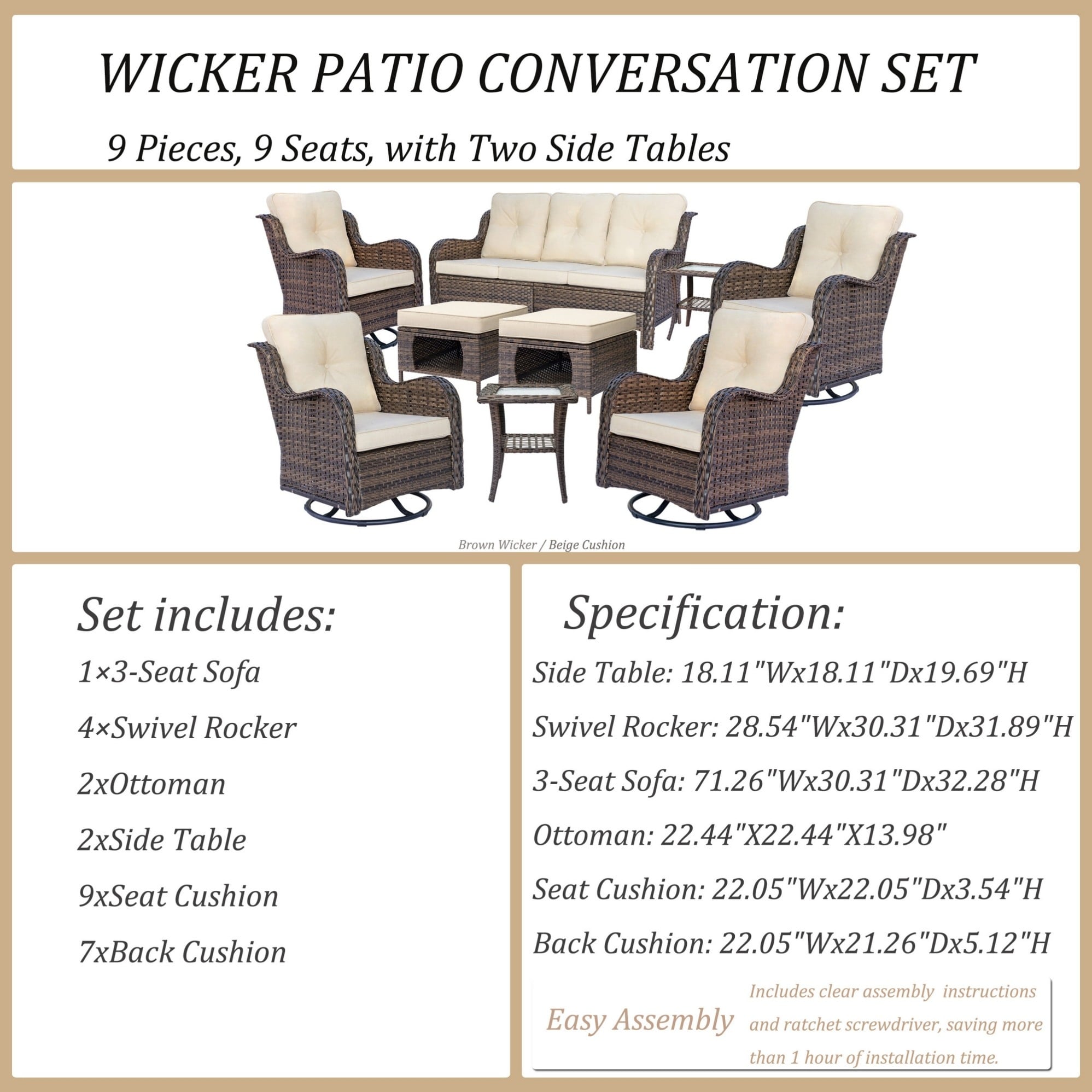 Outdoor Patio Furniture Set-Wicker Patio Conversation Swivel Chair Set