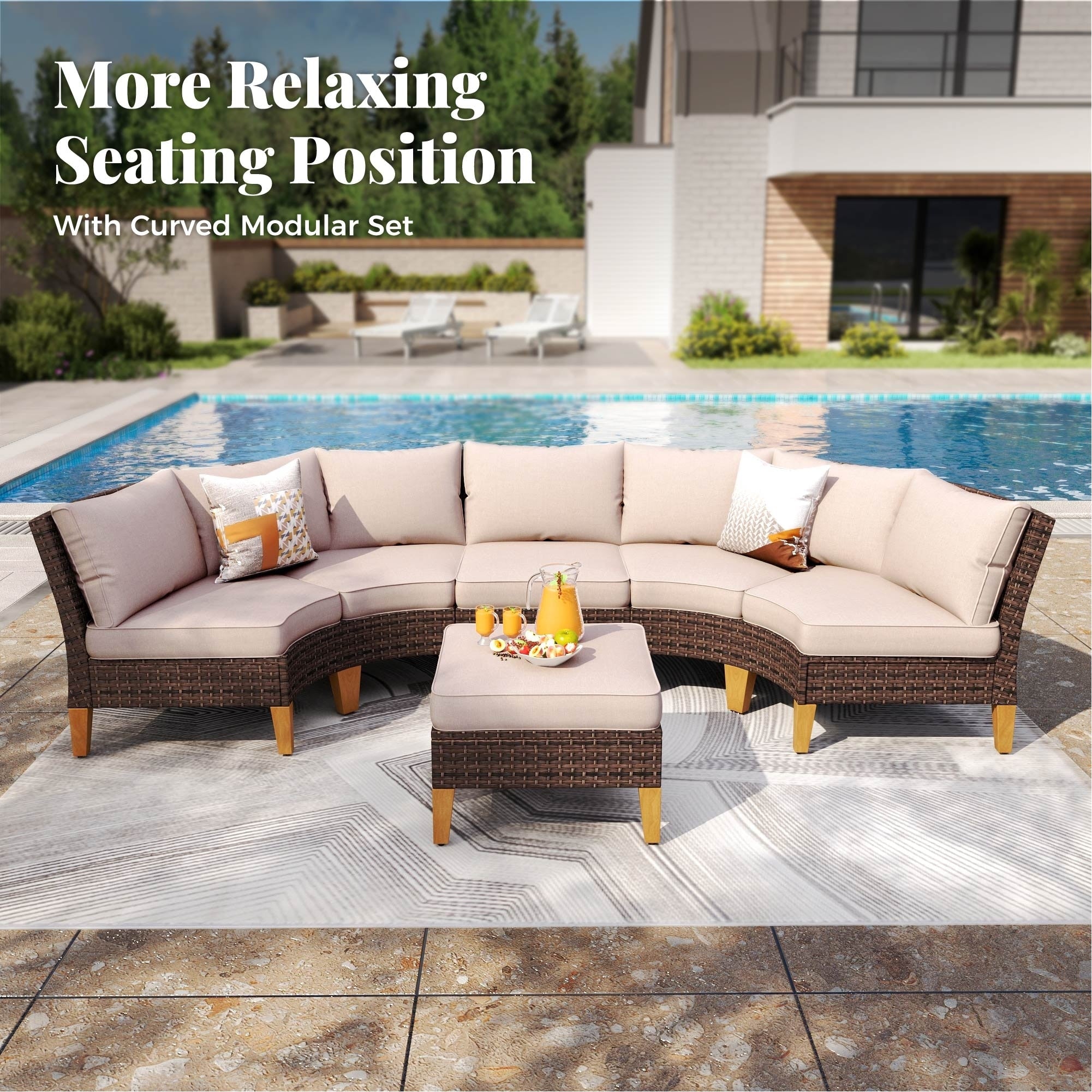 6-11 Piece Patio Outdoor Wicker Sectional Sofa Half-Moon Furniture Set Large Seating Conversation Sets with Fire Pit Table