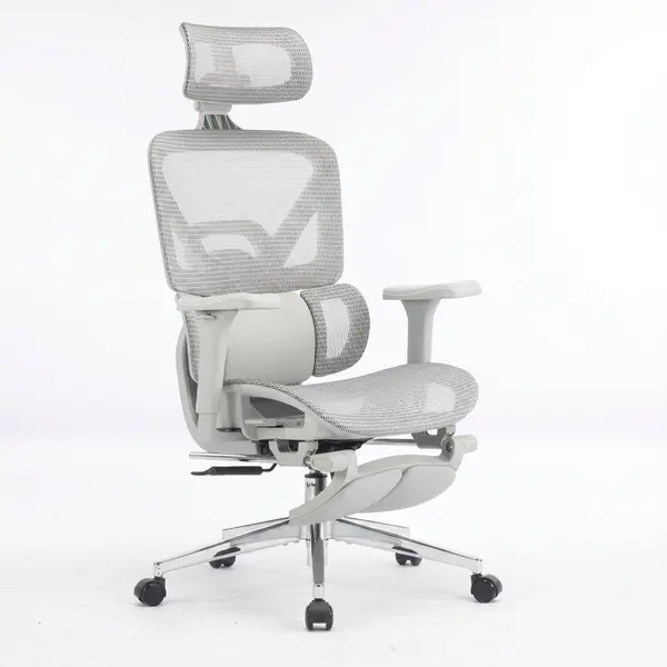 High Back Ergonomic Executive Office Chair - 6D Adjustable Armrests, High-Elasticity Mesh Back, 3-Zone Lumbar Support, Thick Cushion Seat, Adjustable Seat, Modern Grey, Assembly Required, Mesh Fabric, Footrest Included, Boosts Circulation