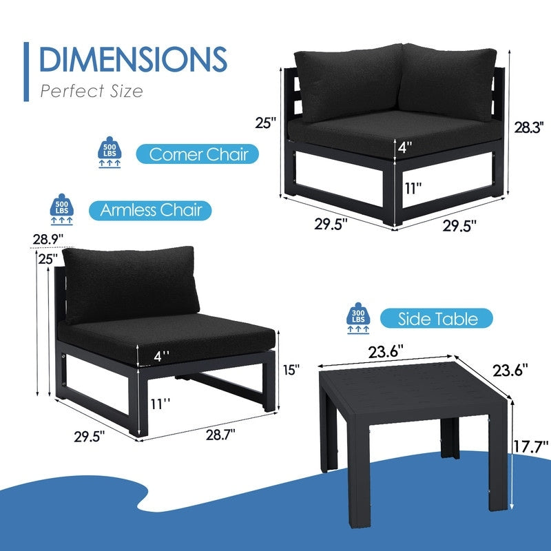 FINCATI Aluminum Outdoor Patio Furniture Conversation Sectional Sofa Set
