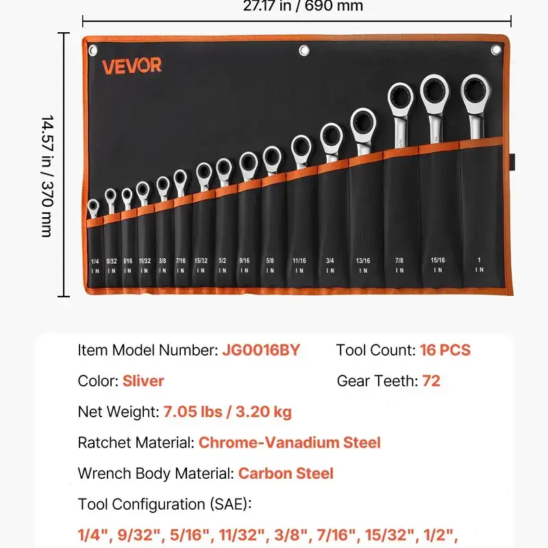 12-Piece Multifunctional Flex-Head Ratcheting Wrench SetMetric 8 mm-19 mm72 Teeth Cr-V Steel Flexible Combination Wrench SetCar & Automotive Tools with Roll Up Pouchfor Household & Automotive RepairsMultifunctional Wrench Set