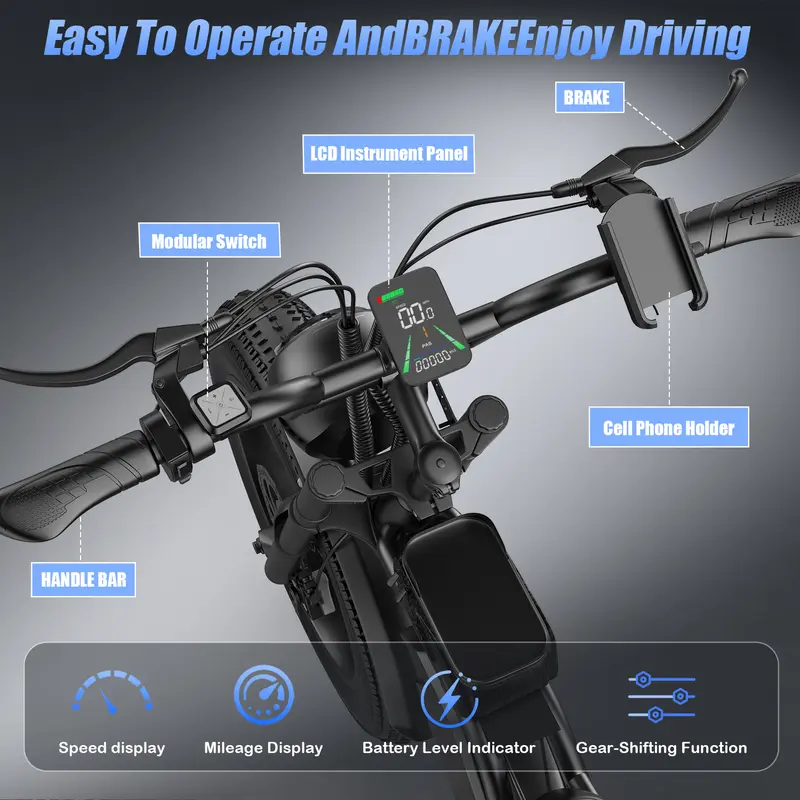 🔥Last Chance Sale🔥Electric Bike for Adults S9 1500W Peak 20 Fat Tires (Black)