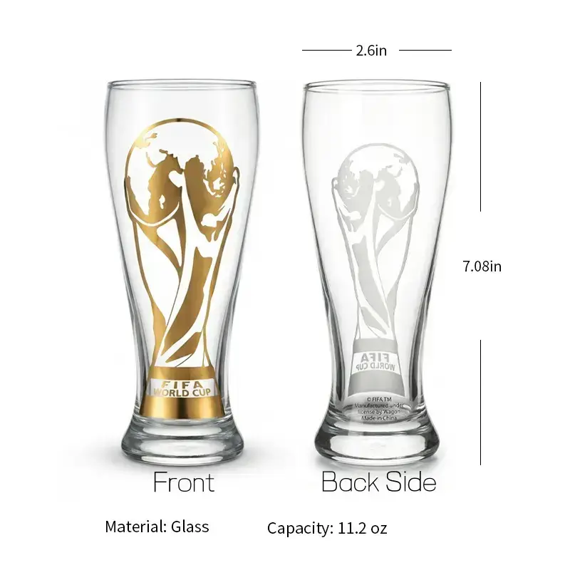 Father's Day Gift Trophy Shape Gold Rim Glass Cup Set, Premium Reusable Glasses for Party & Daily Home Use, Multiple Matching Sets Available