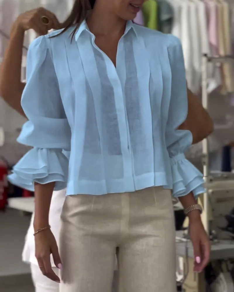 Aumora Puff Sleeve Ruffle Shirt