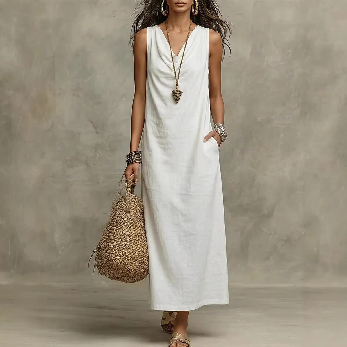 🌟 Sleeveless Linen Maxi Dress: Effortless Boho-Chic for Every Occasion