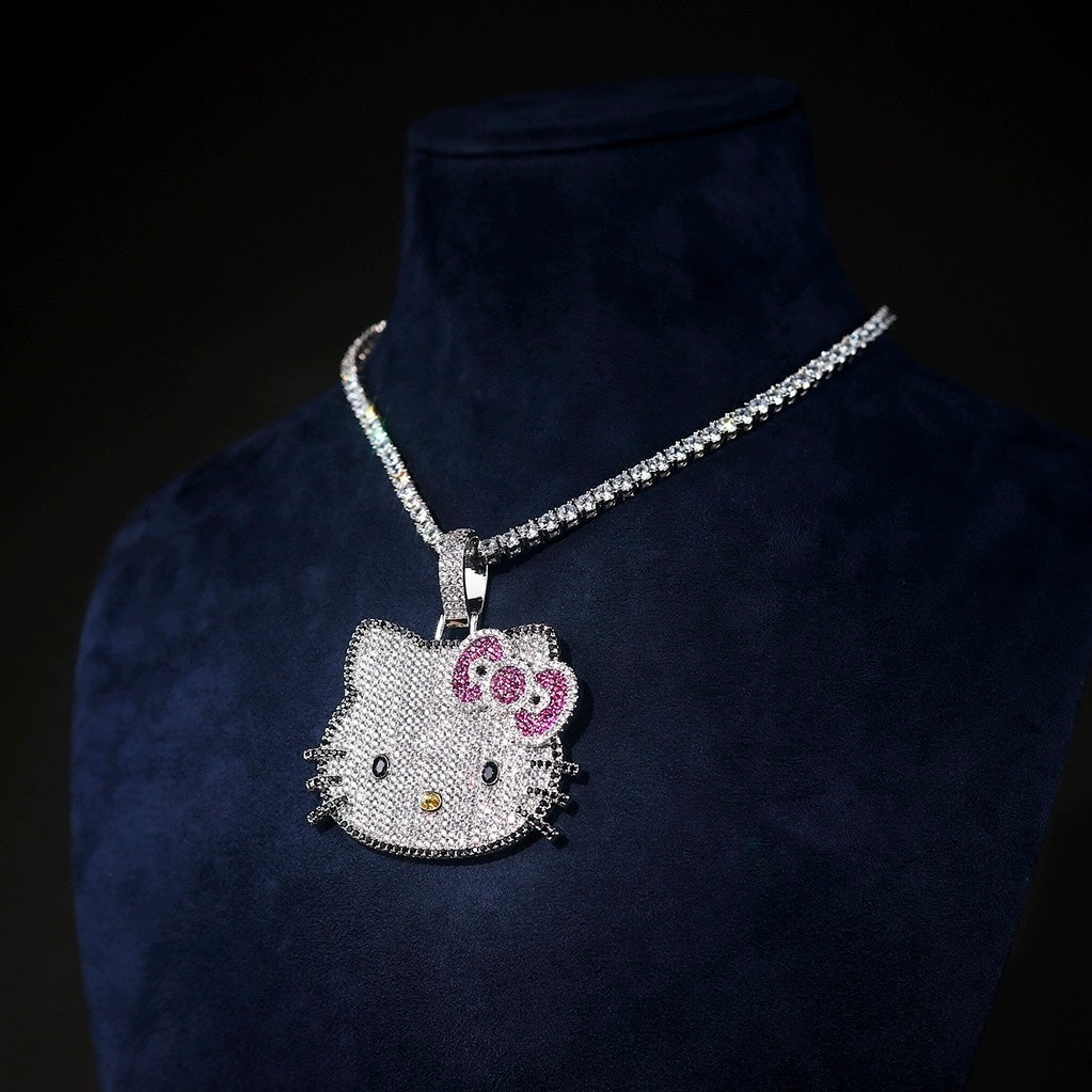 Hellokitty Sparkly Rhinestone Chunky Chain Necklace Jewelry（Velvet Gift Box Packing）
