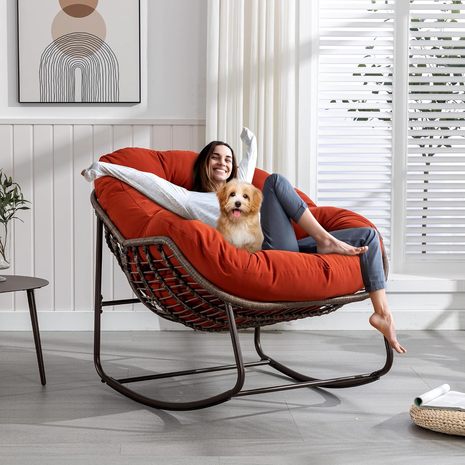 Oversized Outdoor Egg Rocking Chair with Thick Cushion – Comfortable Patio & Indoor Lounge Seating Clearance Sale