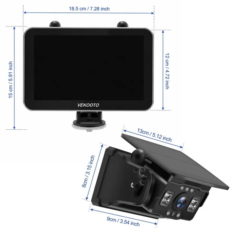 Magnetic Solar Wireless Backup Camera 7'' IPS Touchscreen Monitor IP69 Waterproof HD1080P No Wiring Rechargeable Camera