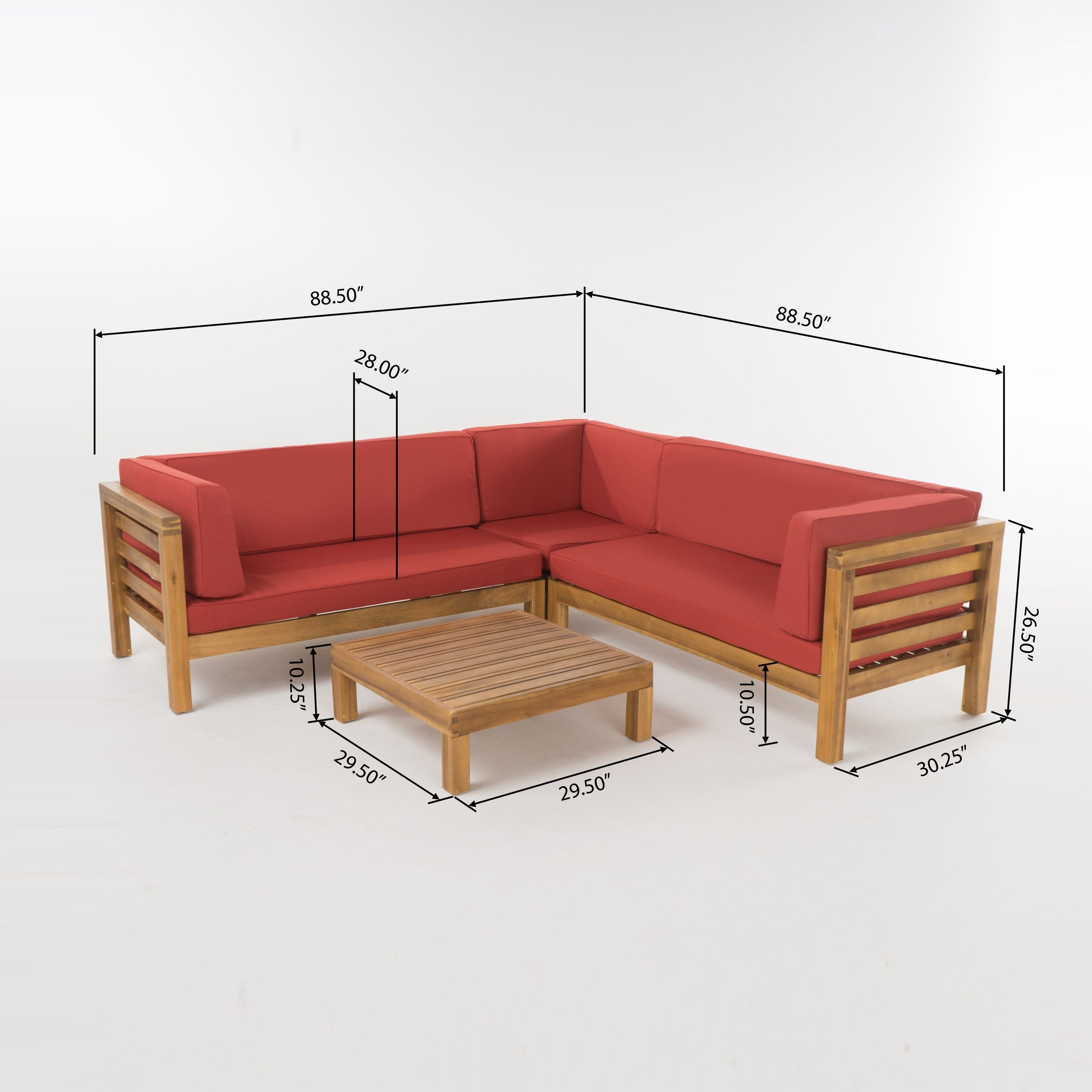 Oana Outdoor 5 Seater V Shaped Mid-Century Modern Acacia Wood Sectional Sofa Set with Coffee Table by Christopher Knight Home