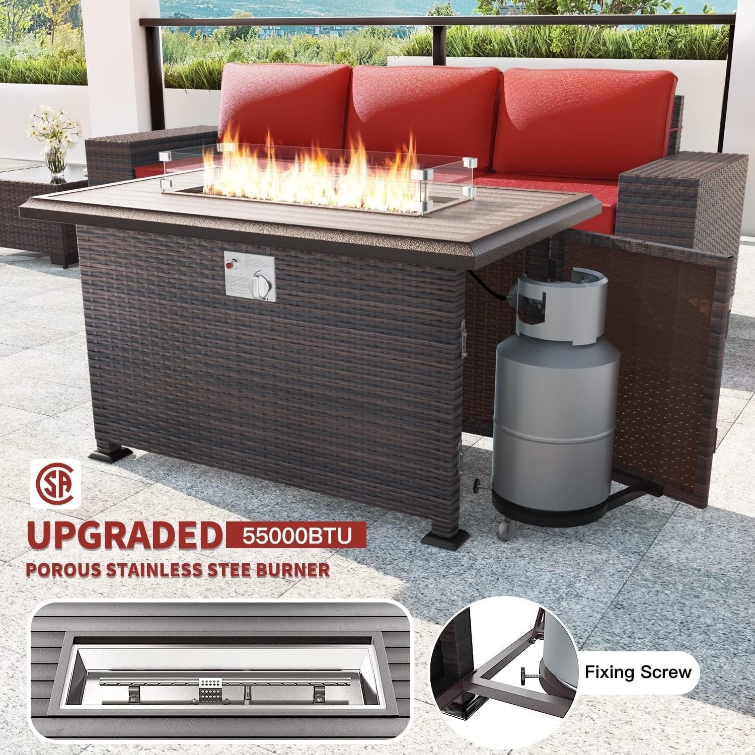 Patio Furniture Sectional Sofa Set, PE Rattan Swivel Rocking Chairs Patio Conversation Set