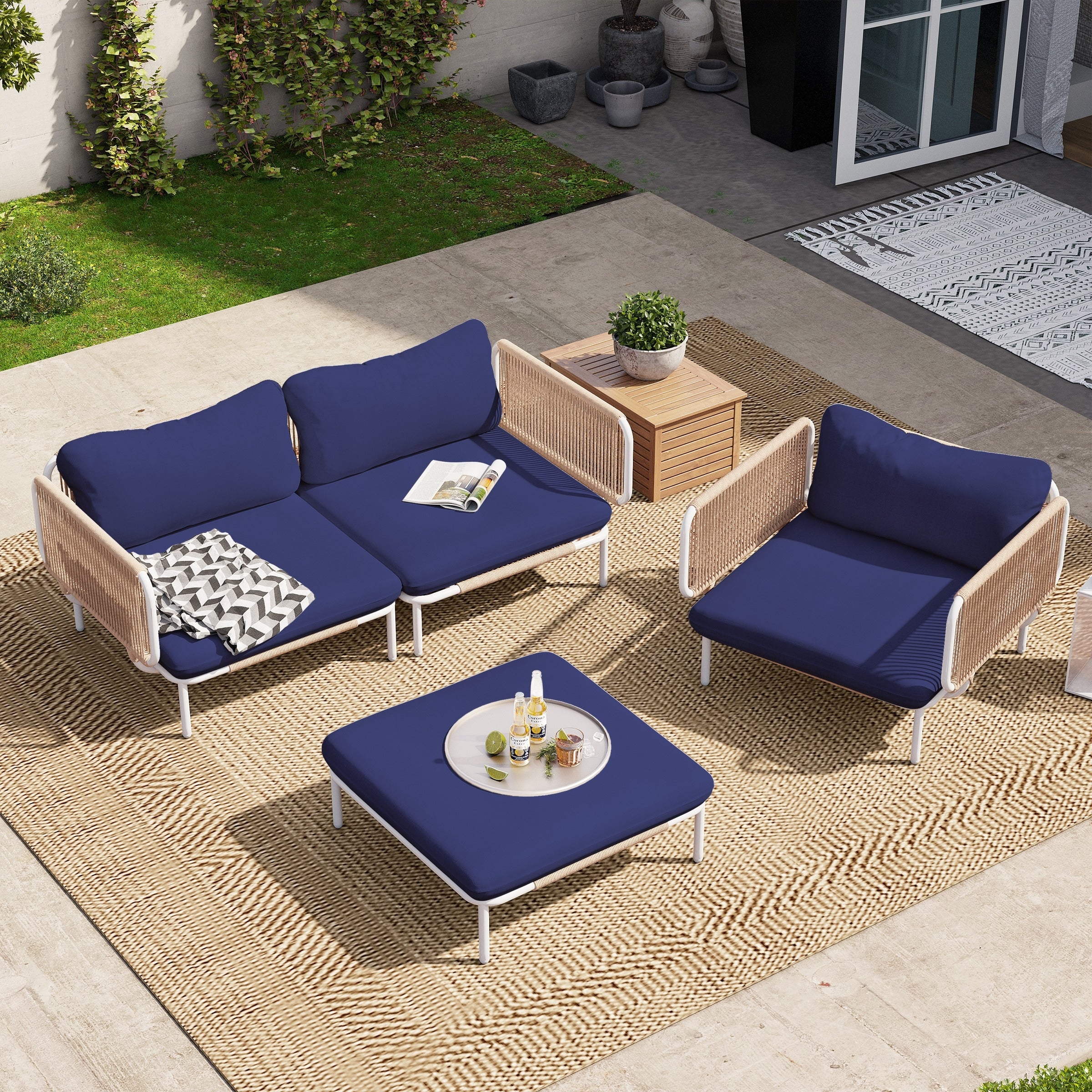 Outdoor Cushioned Sectional Sofa Chat Set Patio Furniture Conversation Set, Free Combination