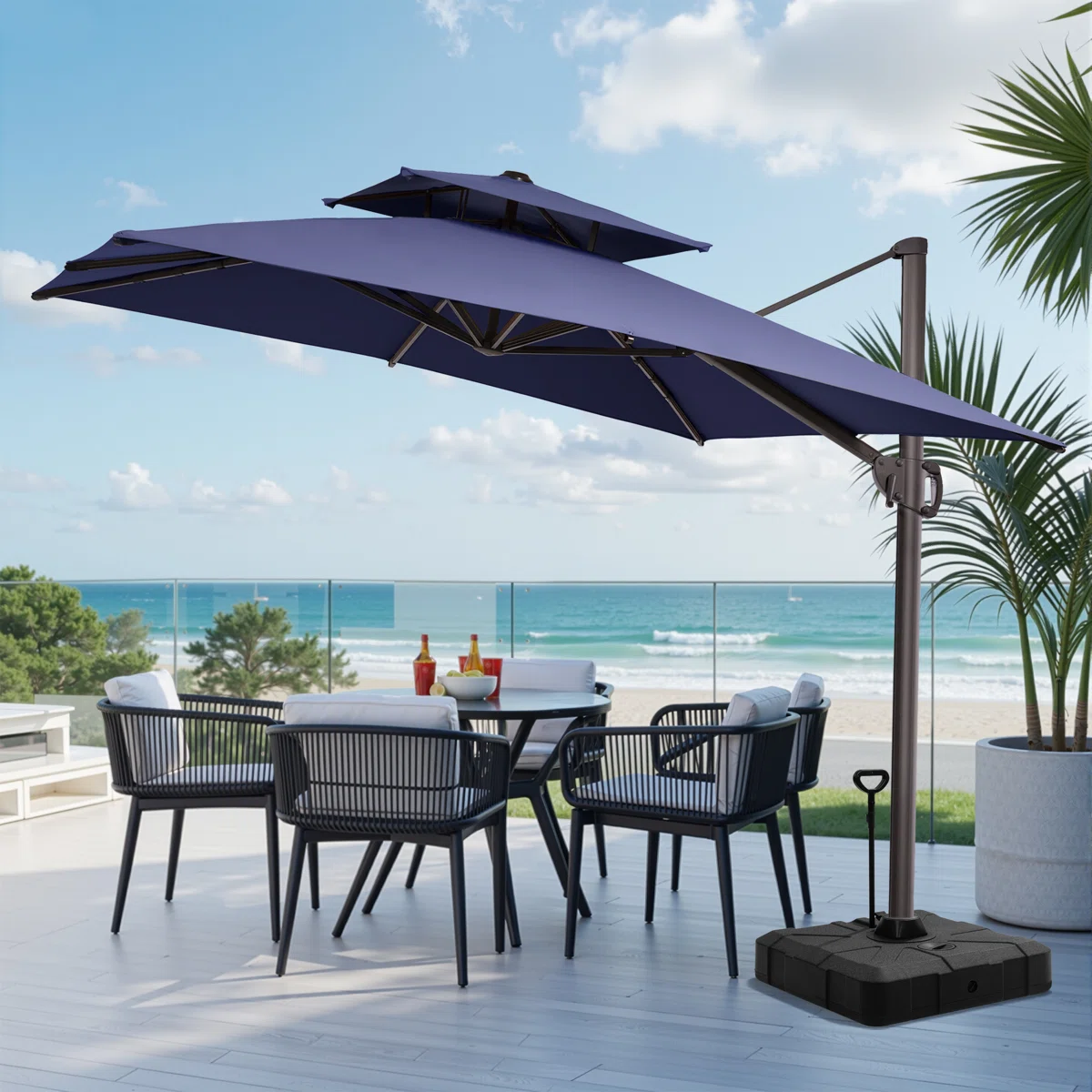 118'' Square Cantilever Umbrella with Counter Weighted Wheel Base