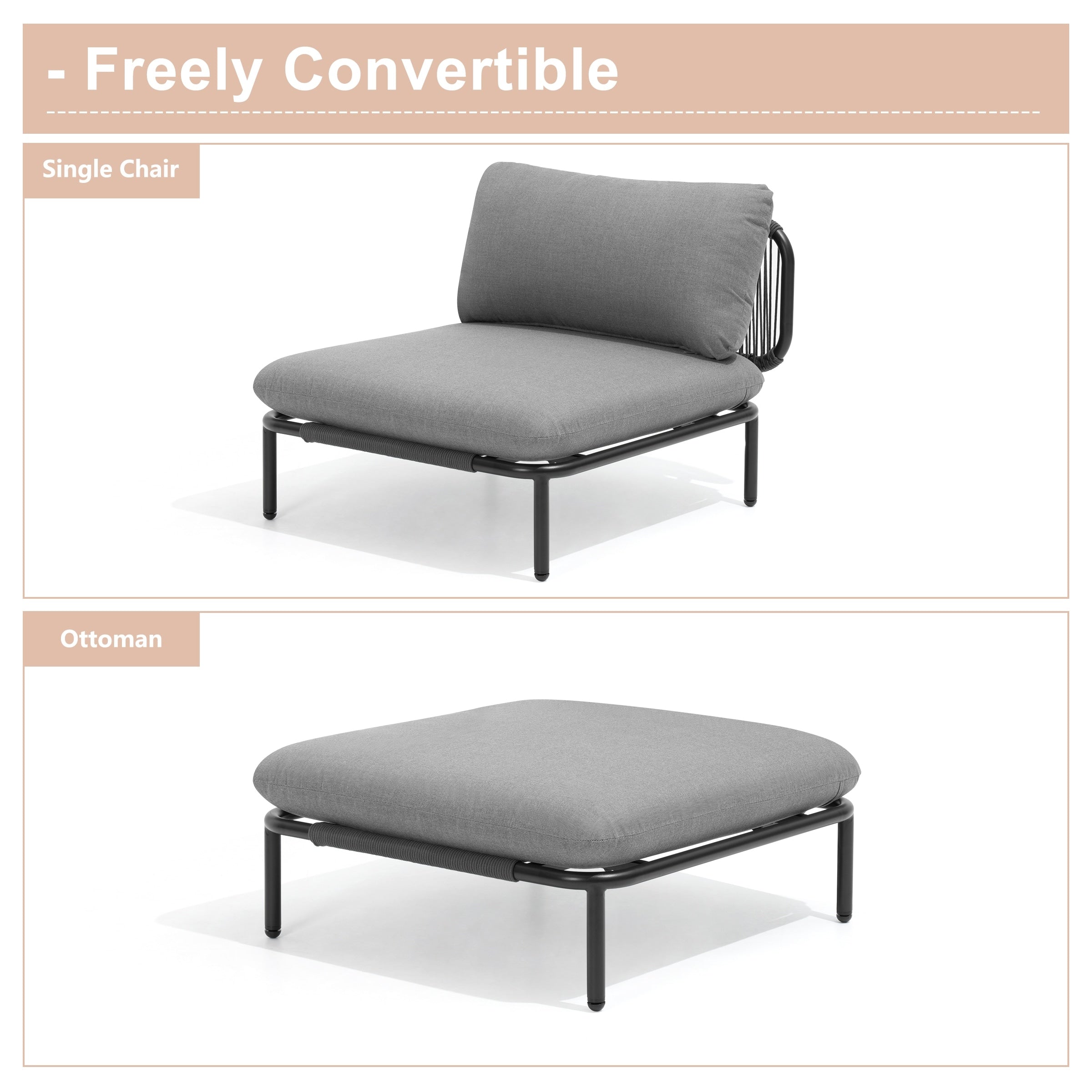 Outdoor Cushioned Sectional Sofa Chat Set Patio Furniture Conversation Set, Free Combination