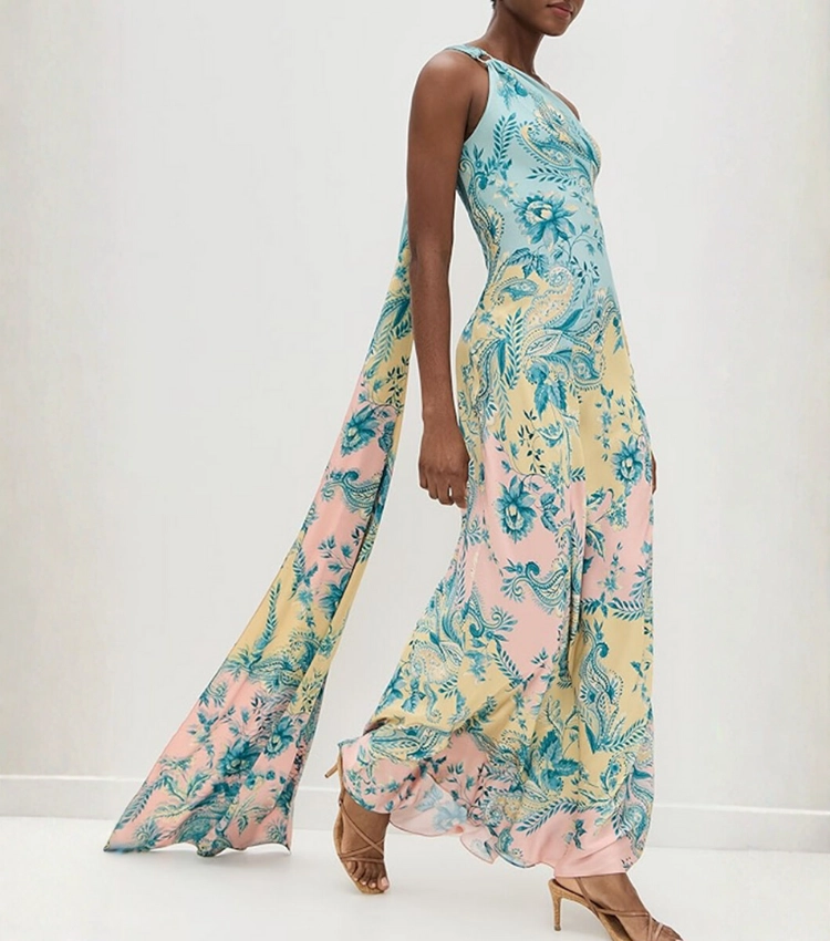 Oblique Shoulder Printed Dress