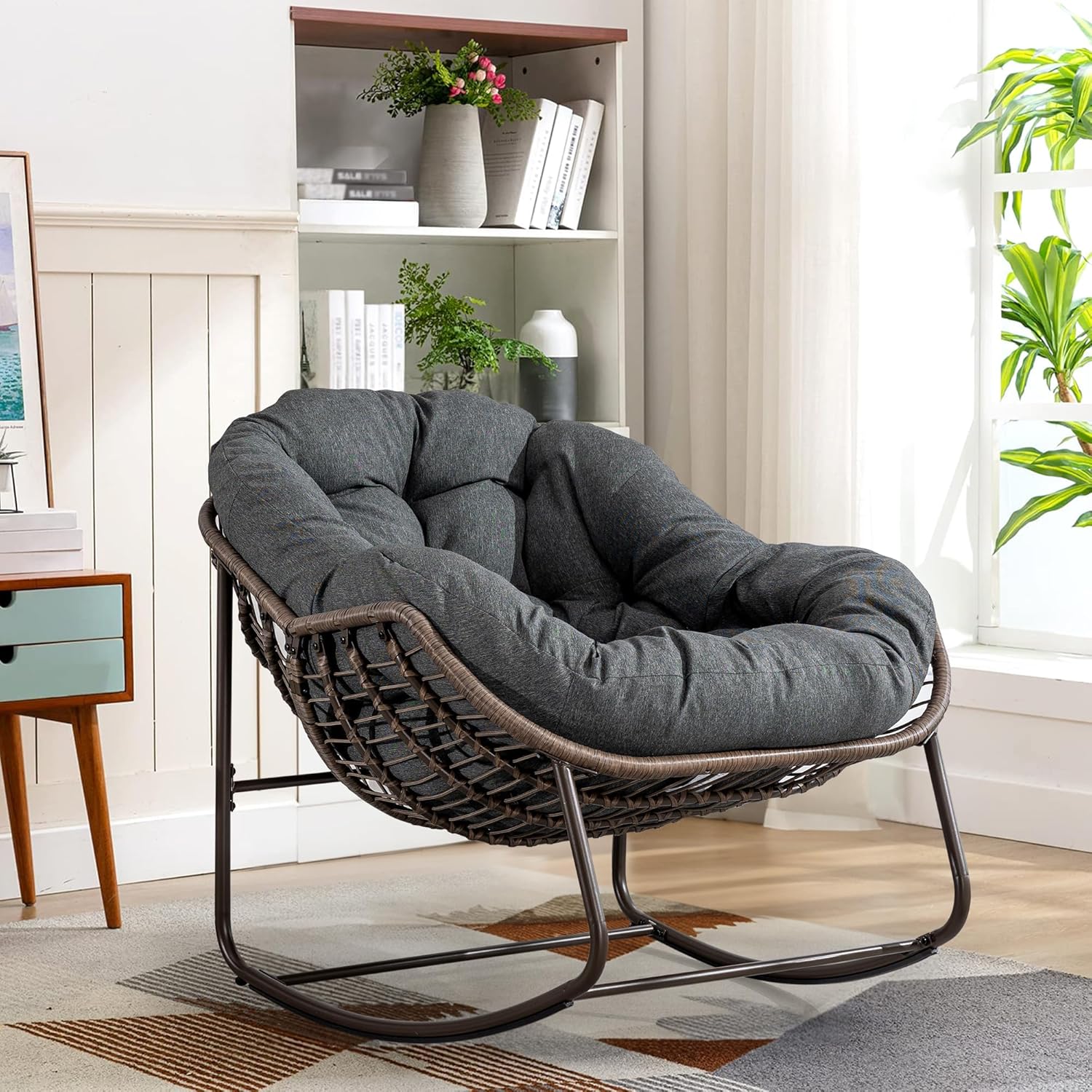 Oversized Outdoor Egg Rocking Chair with Thick Cushion – Comfortable Patio & Indoor Lounge Seating Clearance Sale