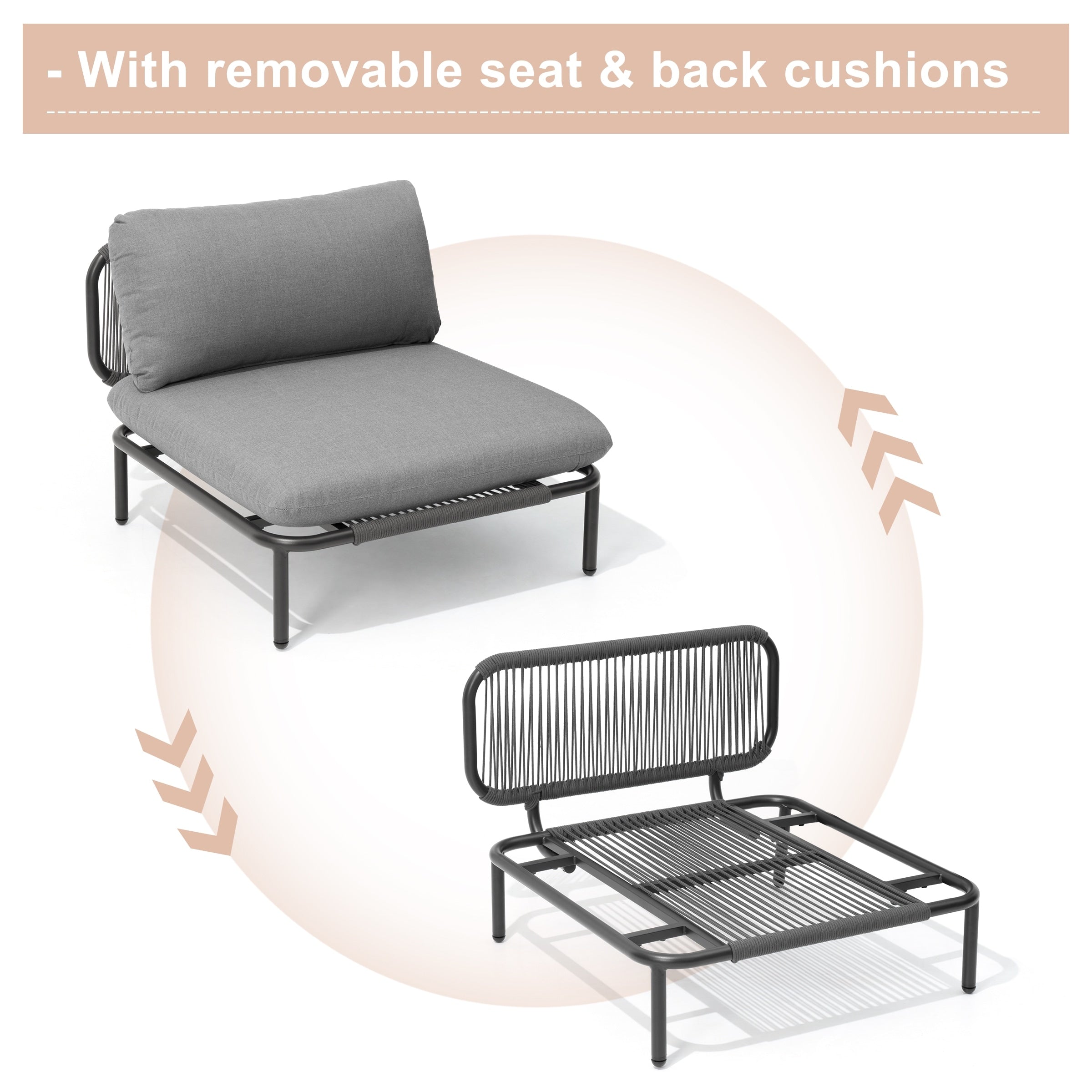 Outdoor Cushioned Sectional Sofa Chat Set Patio Furniture Conversation Set, Free Combination
