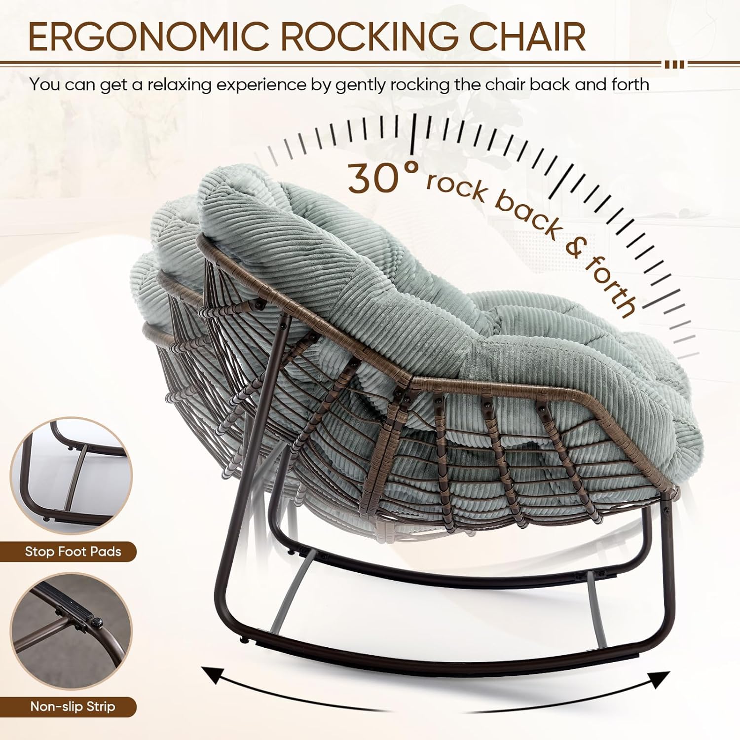 Oversized Outdoor Egg Rocking Chair with Thick Cushion – Comfortable Patio & Indoor Lounge Seating Clearance Sale