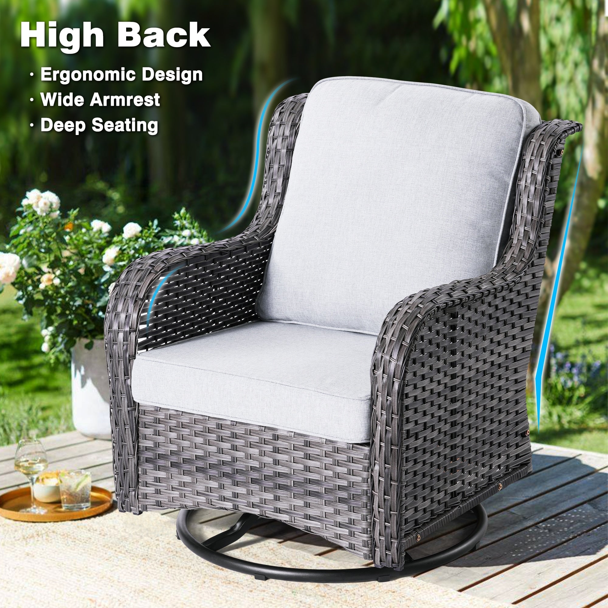 OVIOS 8-piece Patio Wicker Furniture Swivel Chair Set