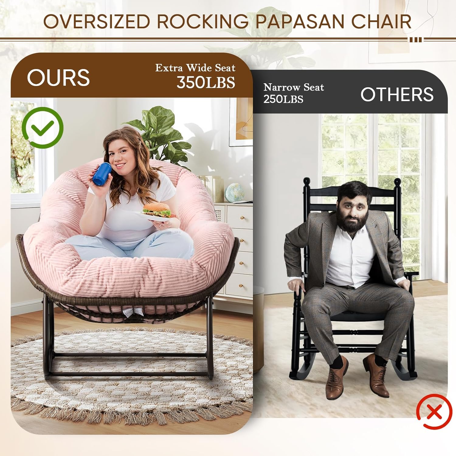 Oversized Outdoor Egg Rocking Chair with Thick Cushion – Comfortable Patio & Indoor Lounge Seating Clearance Sale