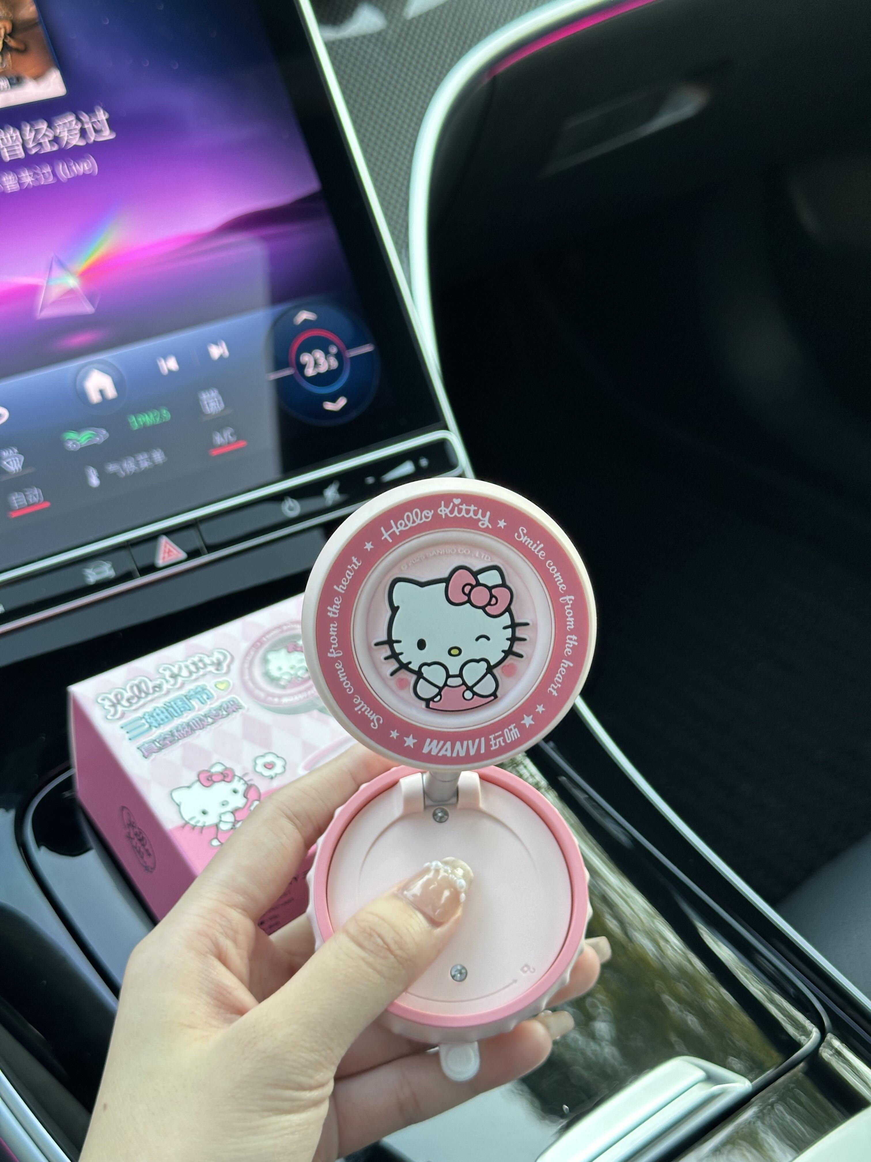 Pink Hellokitty Foldable Magnetic Vacuum Phone Holder, 360° Electric Suction Car Mount, Double-Sided Swivel Stand for Car, Mirror, Gym, Kitchen, Hands-Free Portable Phone Holder