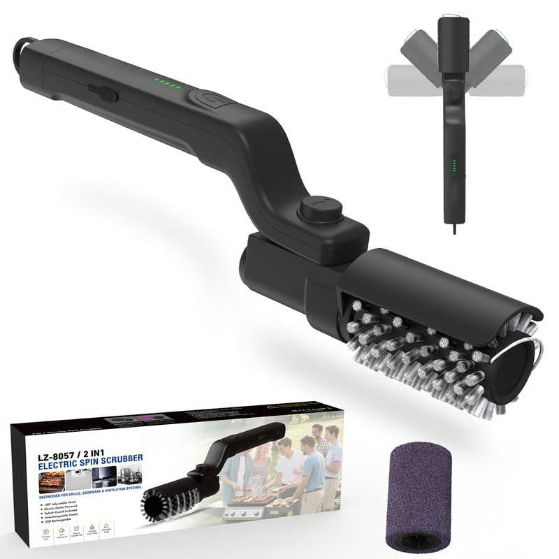 (Free shipping) 🔥Electric grill brush, cordless and rechargeable, stainless steel brush, two cleaning brushes, adjustable angle