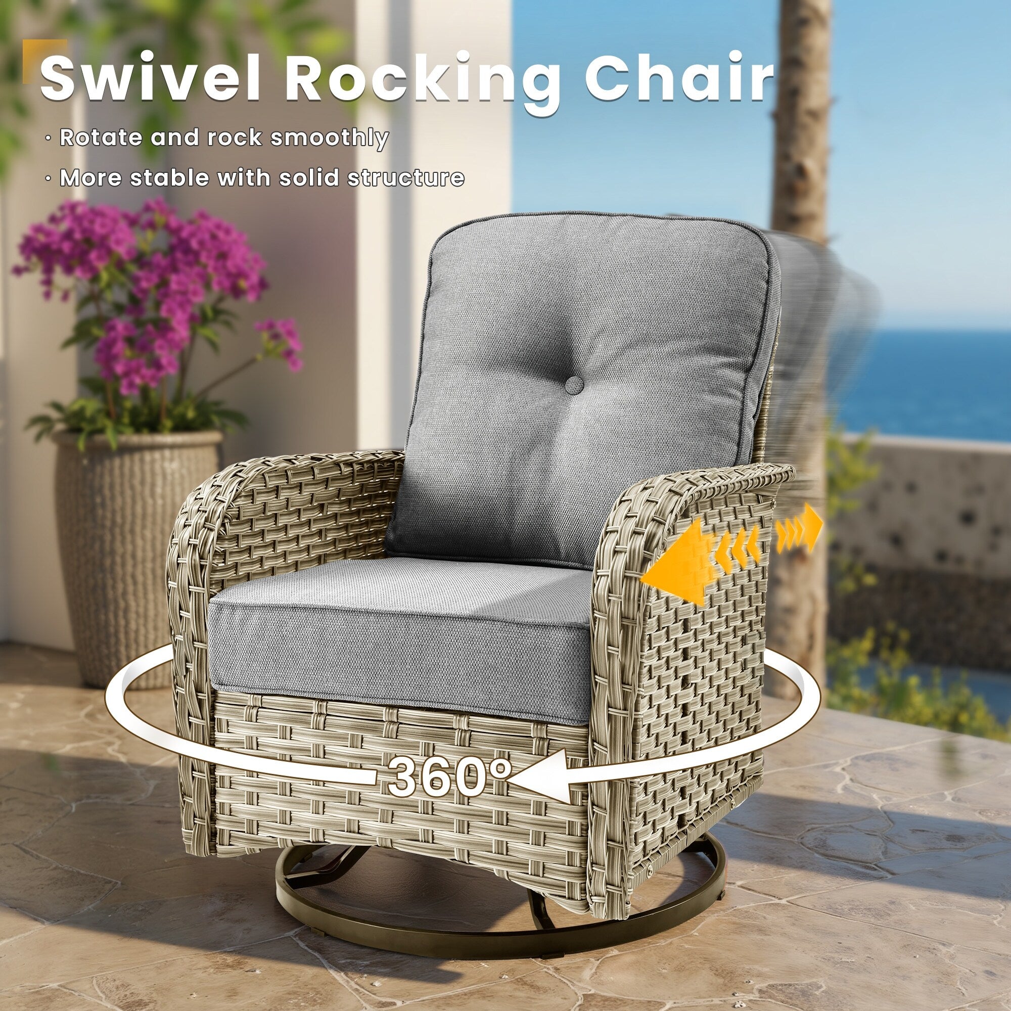 XIZZI 10-piece Patio Furniture Wicker Sectional Set with Swivel Chair