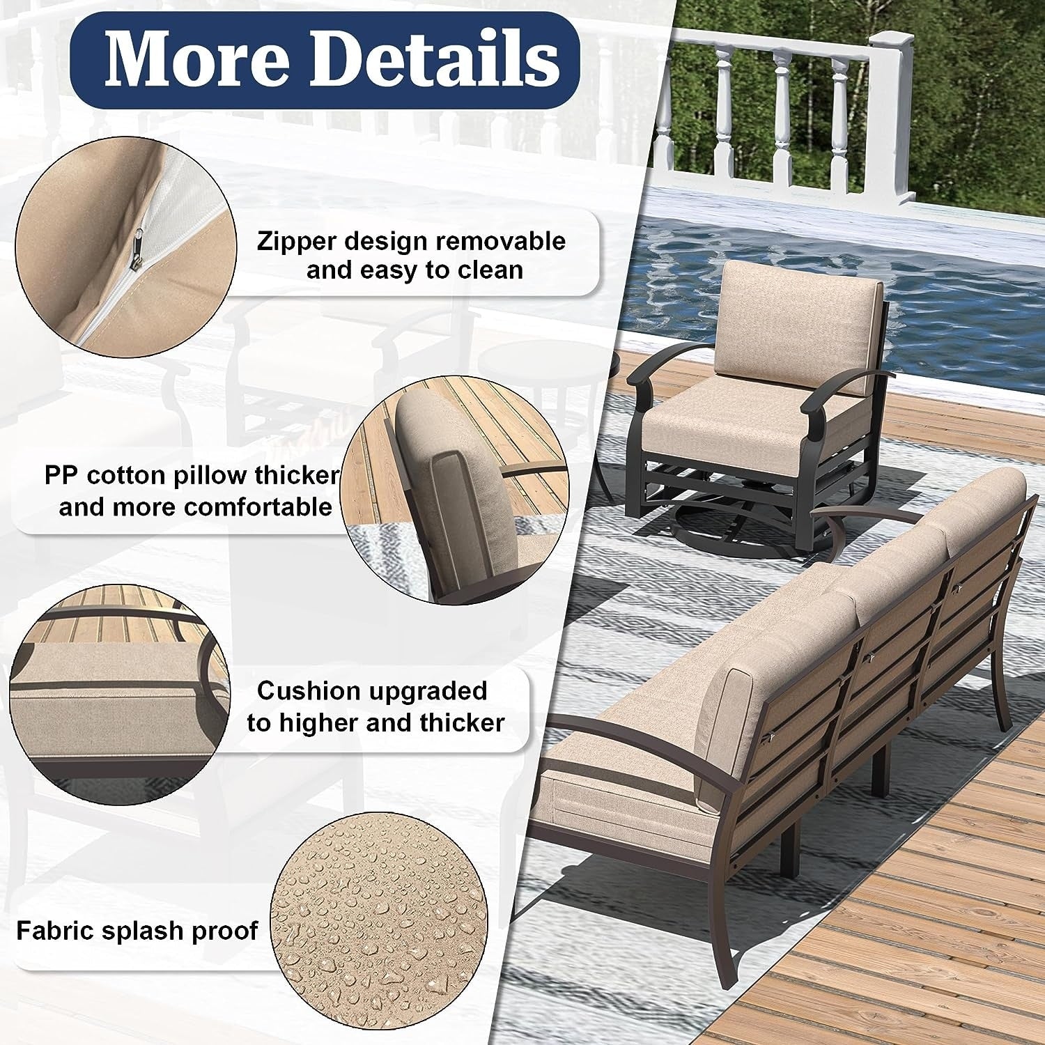 Kullavik Aluminum Outdoor Patio Furniture with Curved Armrests & Firepit Table